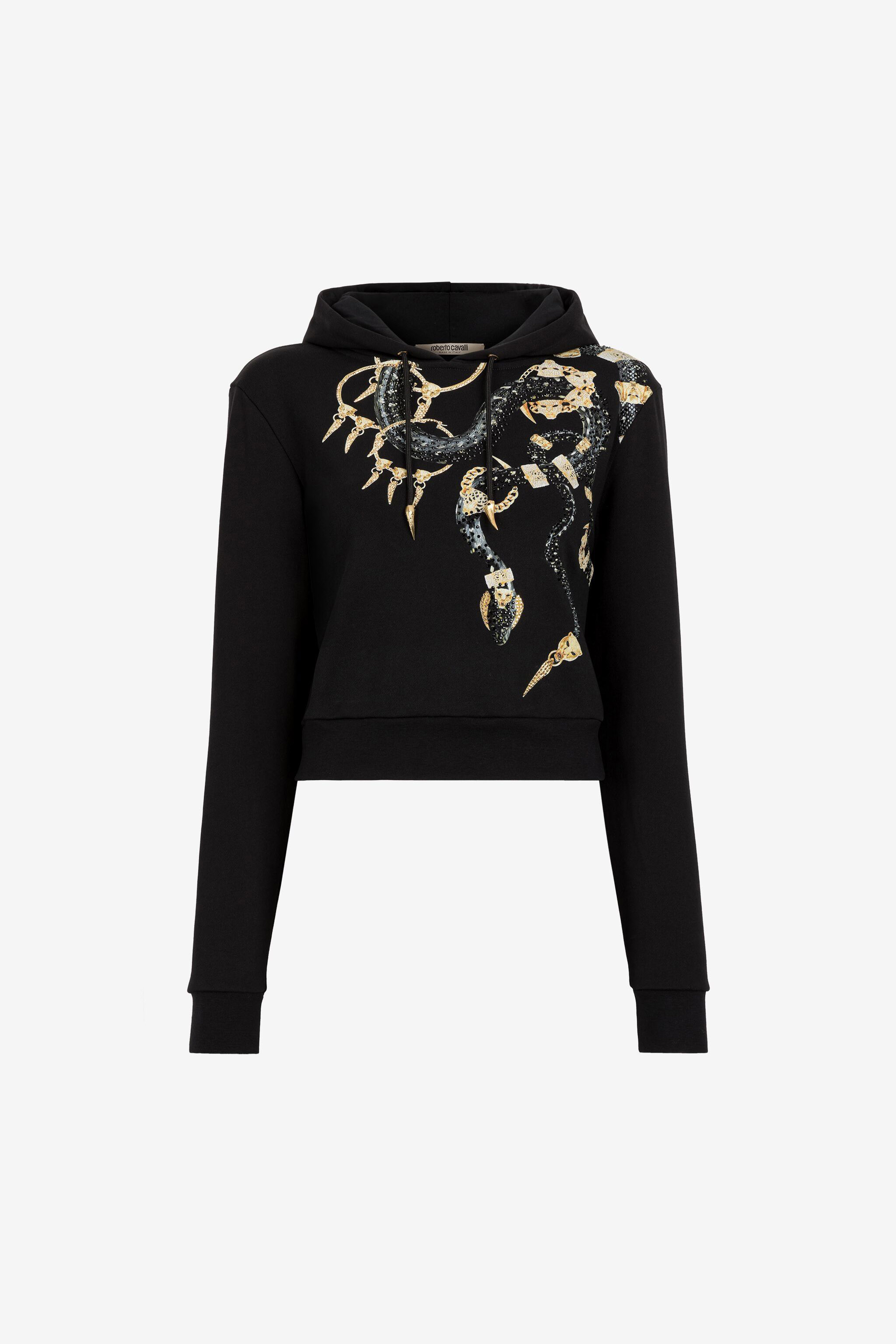 Snake And Logo-Print Cotton Hoodie in Black for Women | Roberto