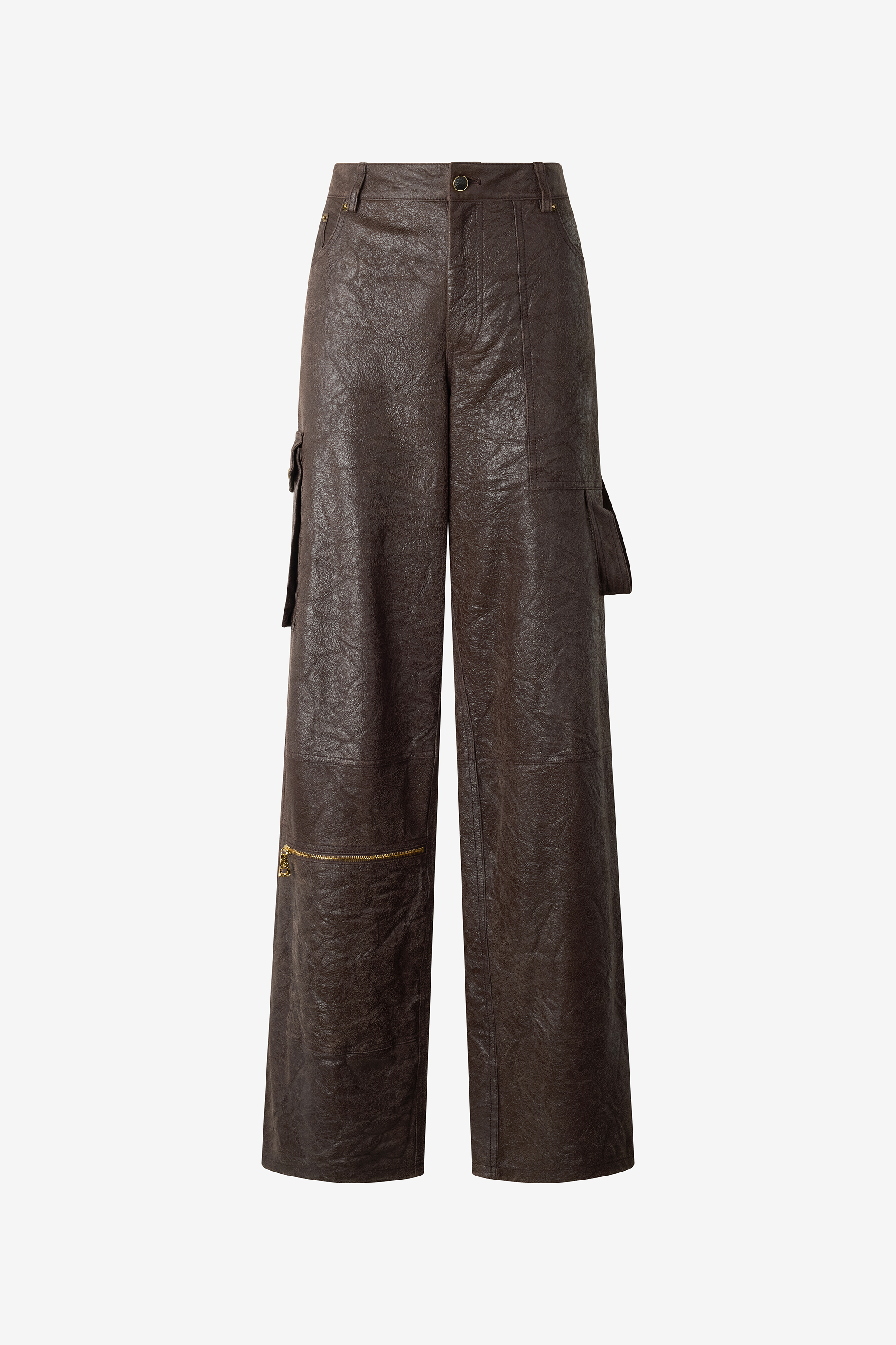 Dark Brown Genuine Leather Pants
