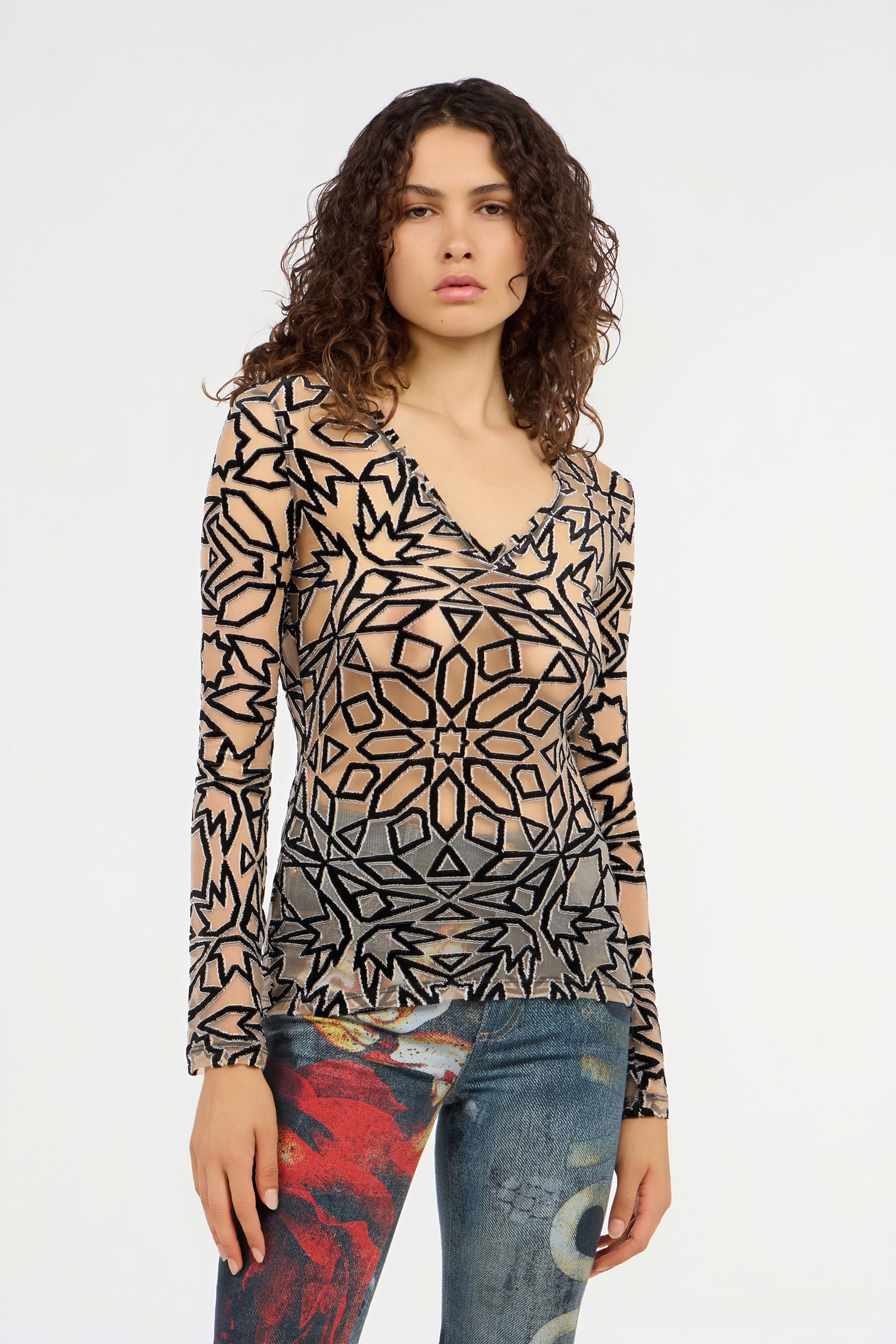  Roberto Cavalli Geometric Multicolor Pattern Sweater -  Tops Multicolor Unica 