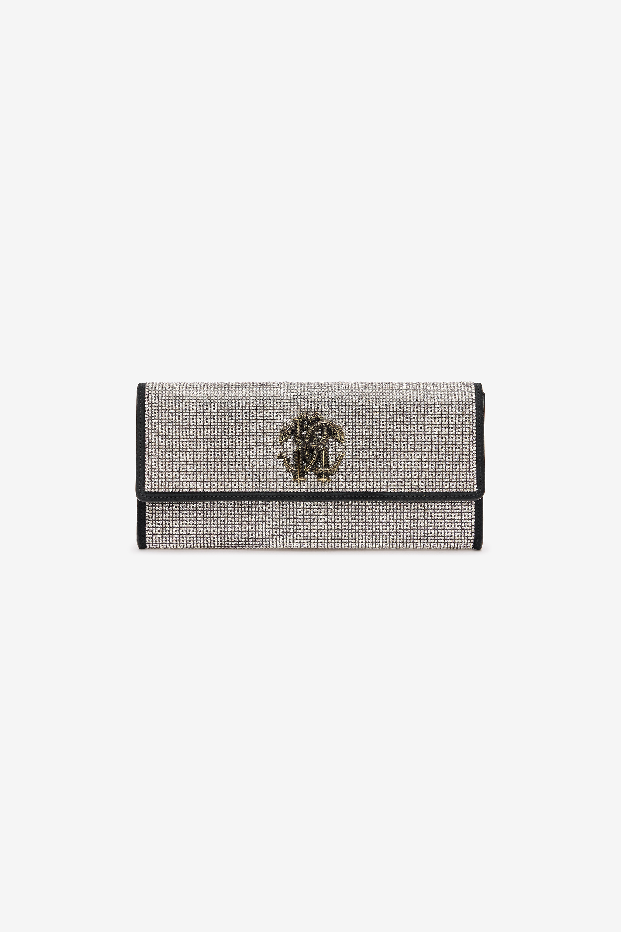 Roberto Cavalli Clutch With Crystals And Mirror Snake Monogram In Crystal