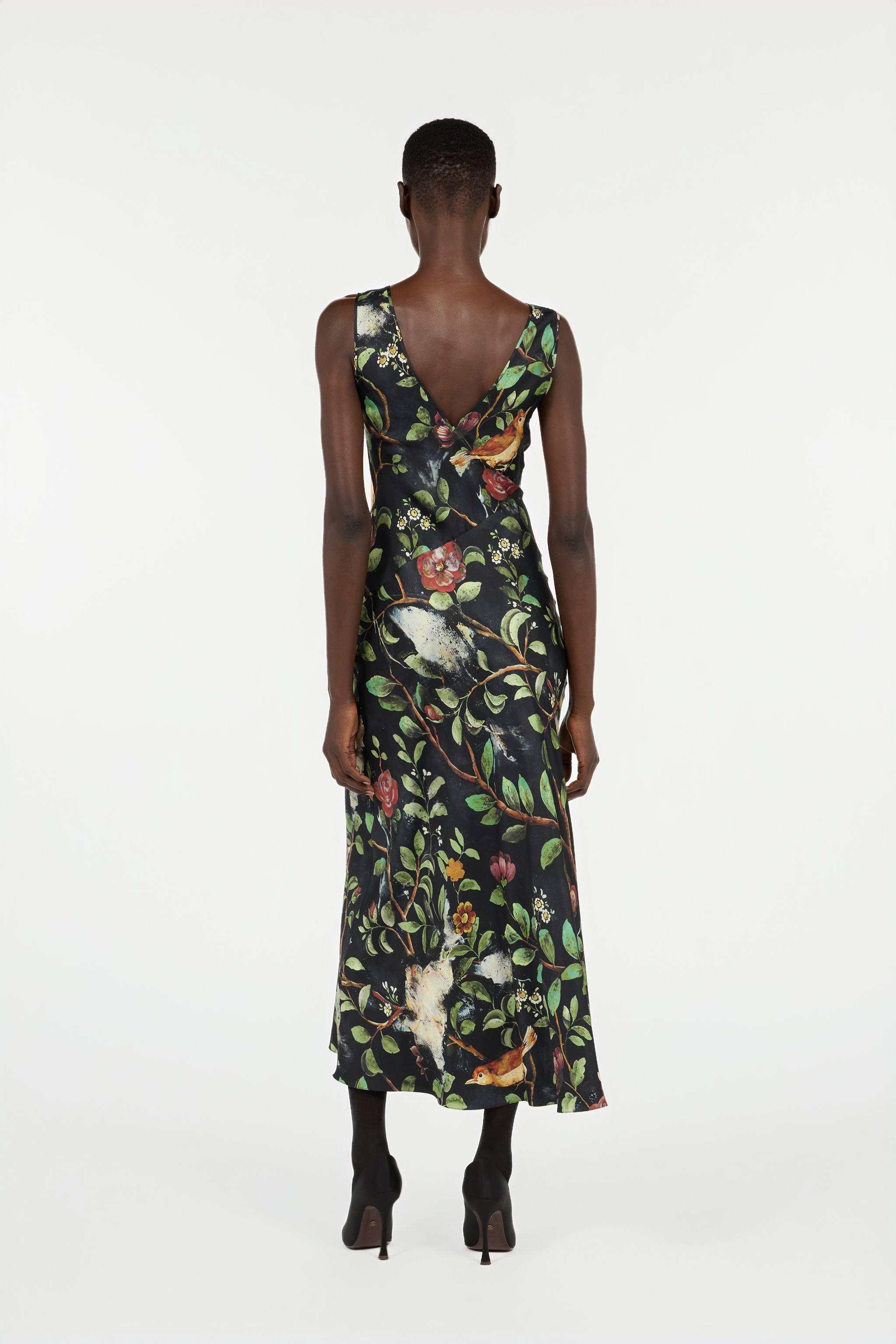 Silk Dress With Shrub And Floral Print