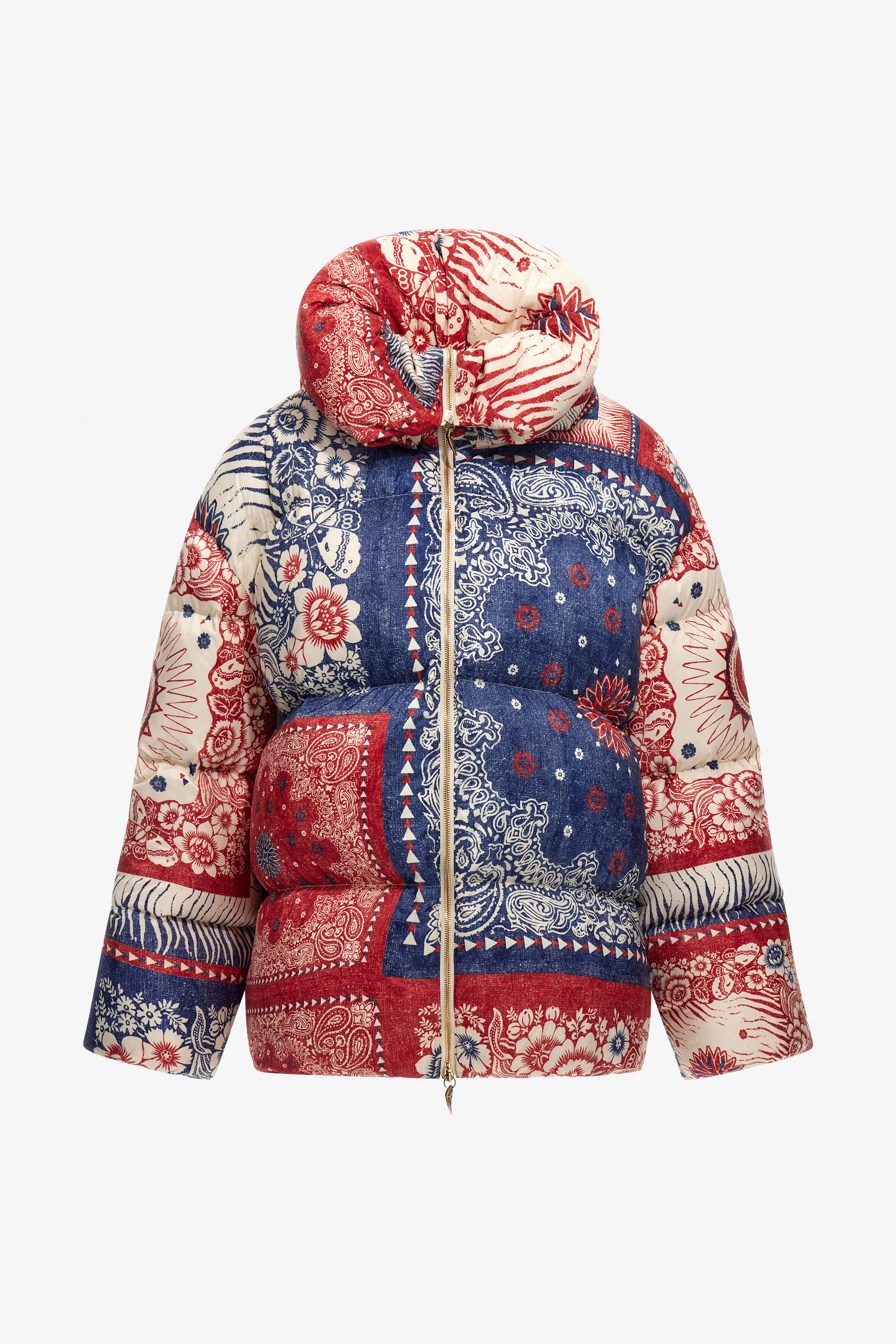 Roberto Cavalli Women's Blue Bandana Print Puffer Jacket - Ready To Wear