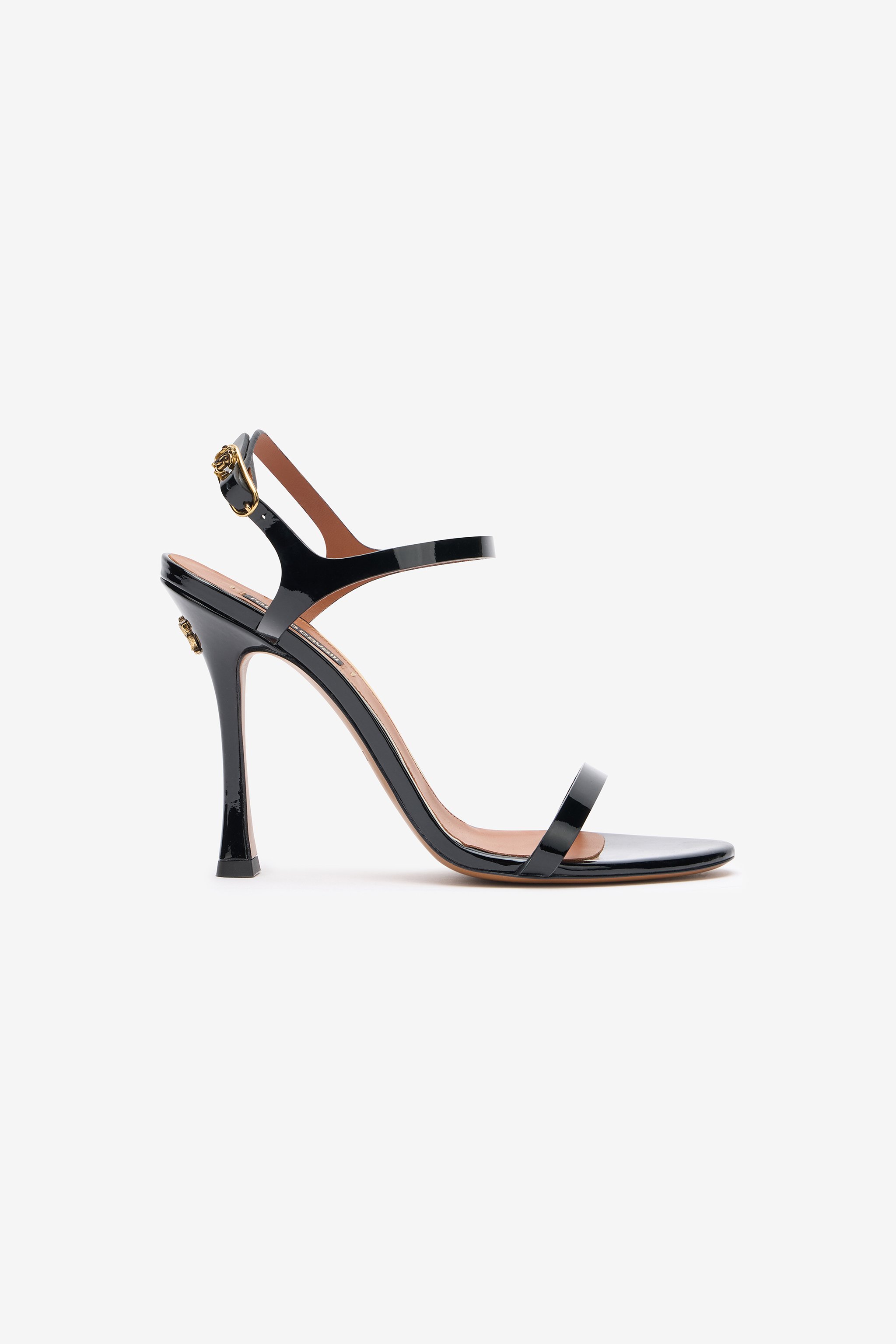 Black Patent Leather Sandal With RC Monogram