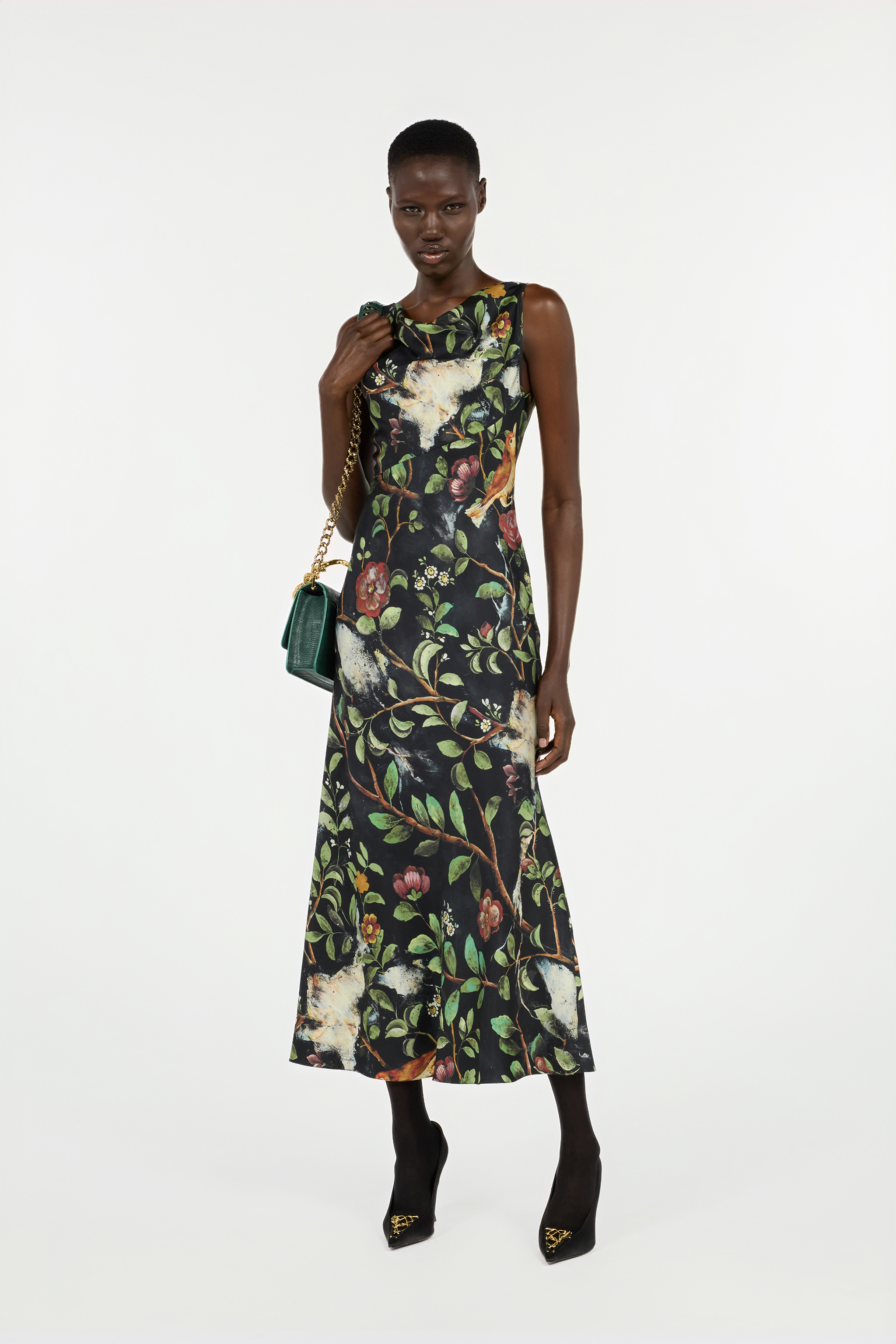 Silk Dress With Shrub And Floral Print