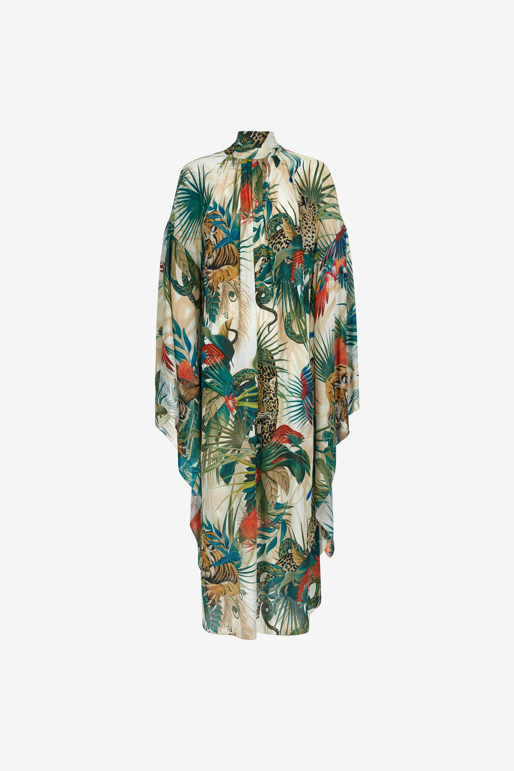 Jungle Print Kaftan Dress High Neck