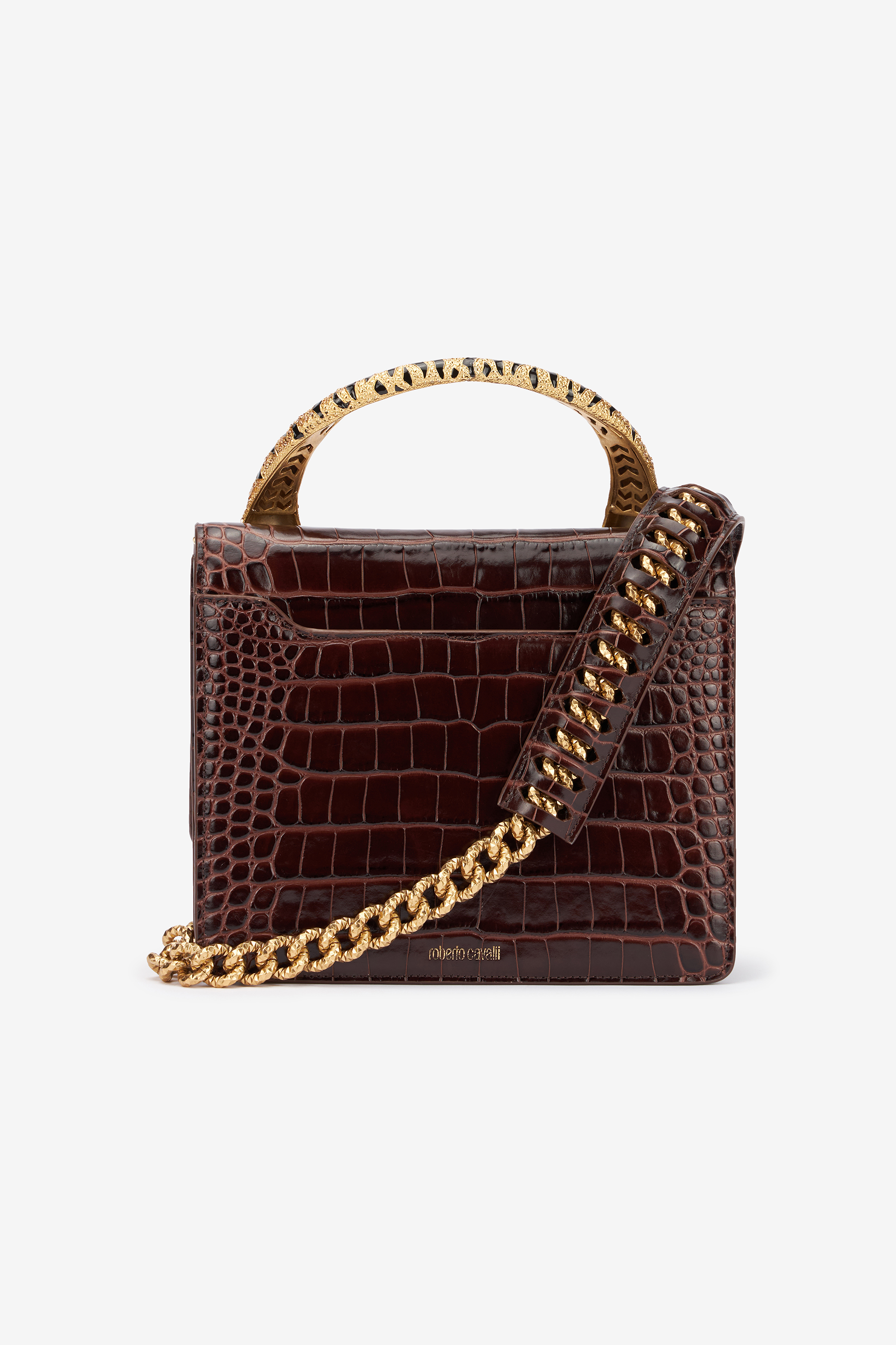 Roberto Cavalli Large Roar Bag In Dark Brown
