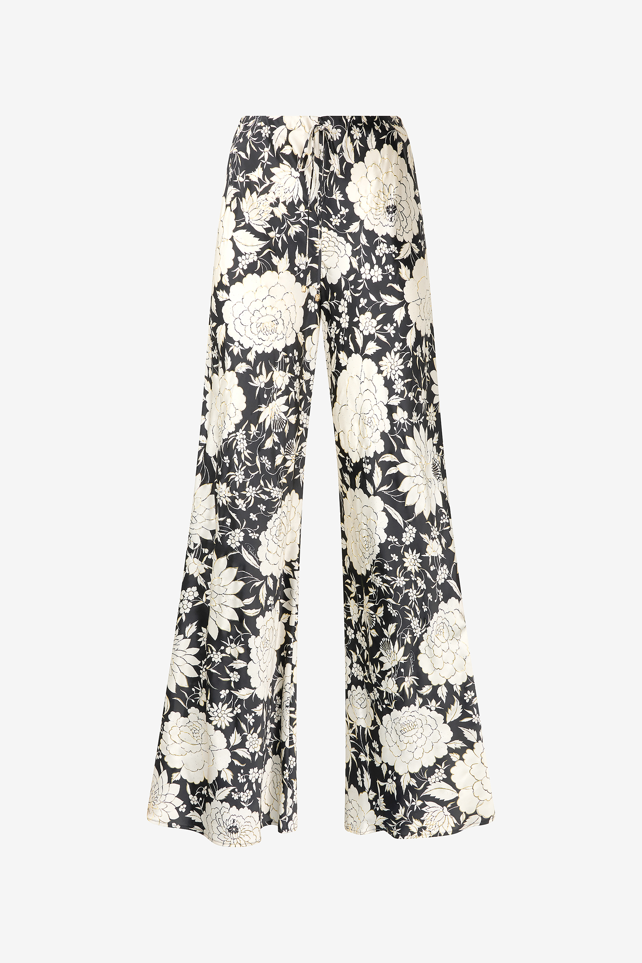 Roberto Cavalli , Wide Trousers, Female, Black, L, Floral Print Silk Trousers - Image 2