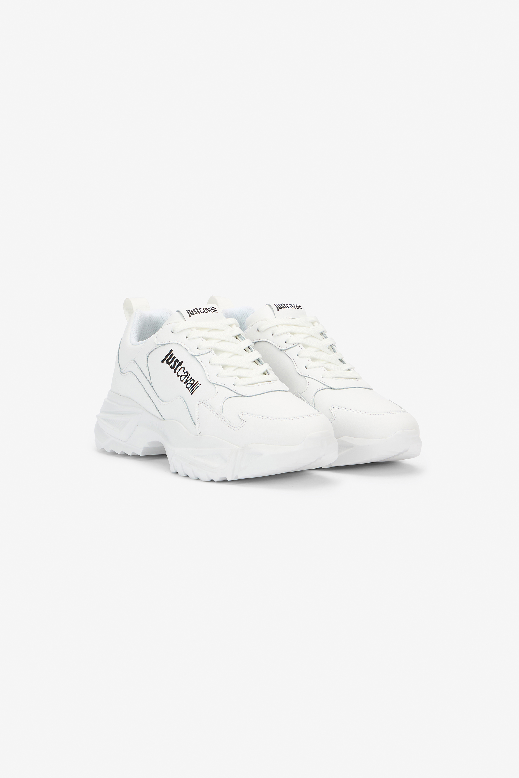 Roberto Cavalli Men's White Sneakers With Logo - Low-Top