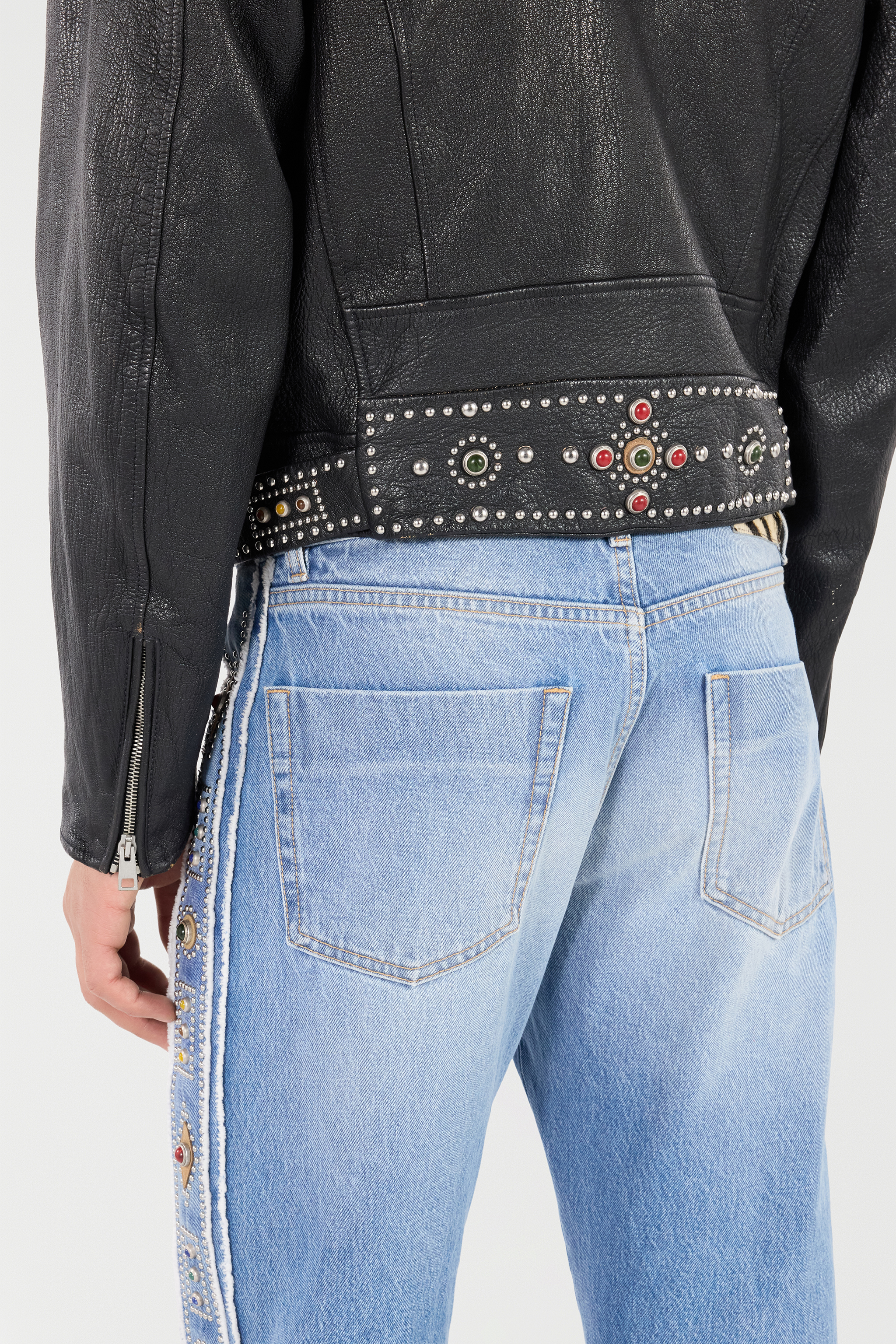 Shop Roberto Cavalli Leather Biker Jacket With Studs And Stones