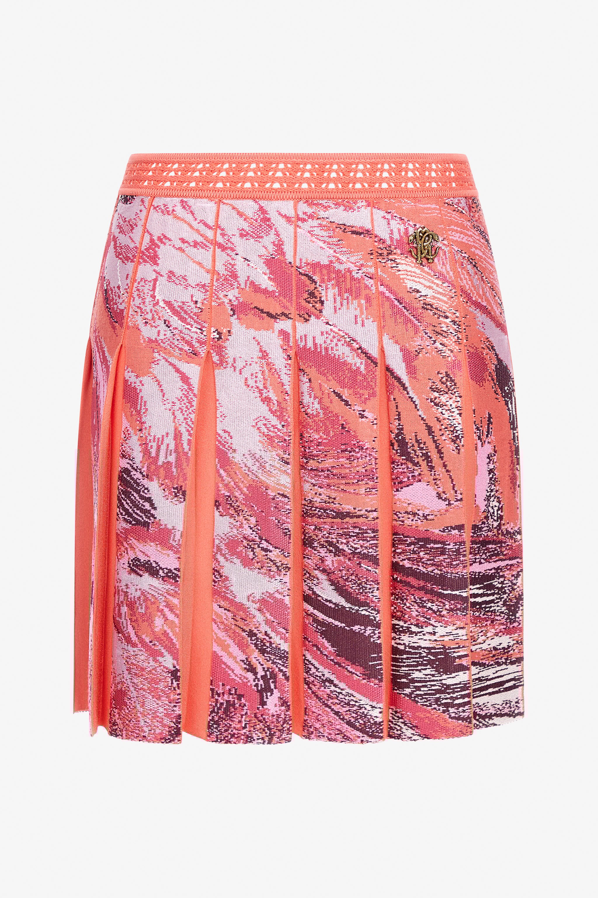 Roberto Cavalli Plumage Print Knitwear Skirt In Fuchsia
