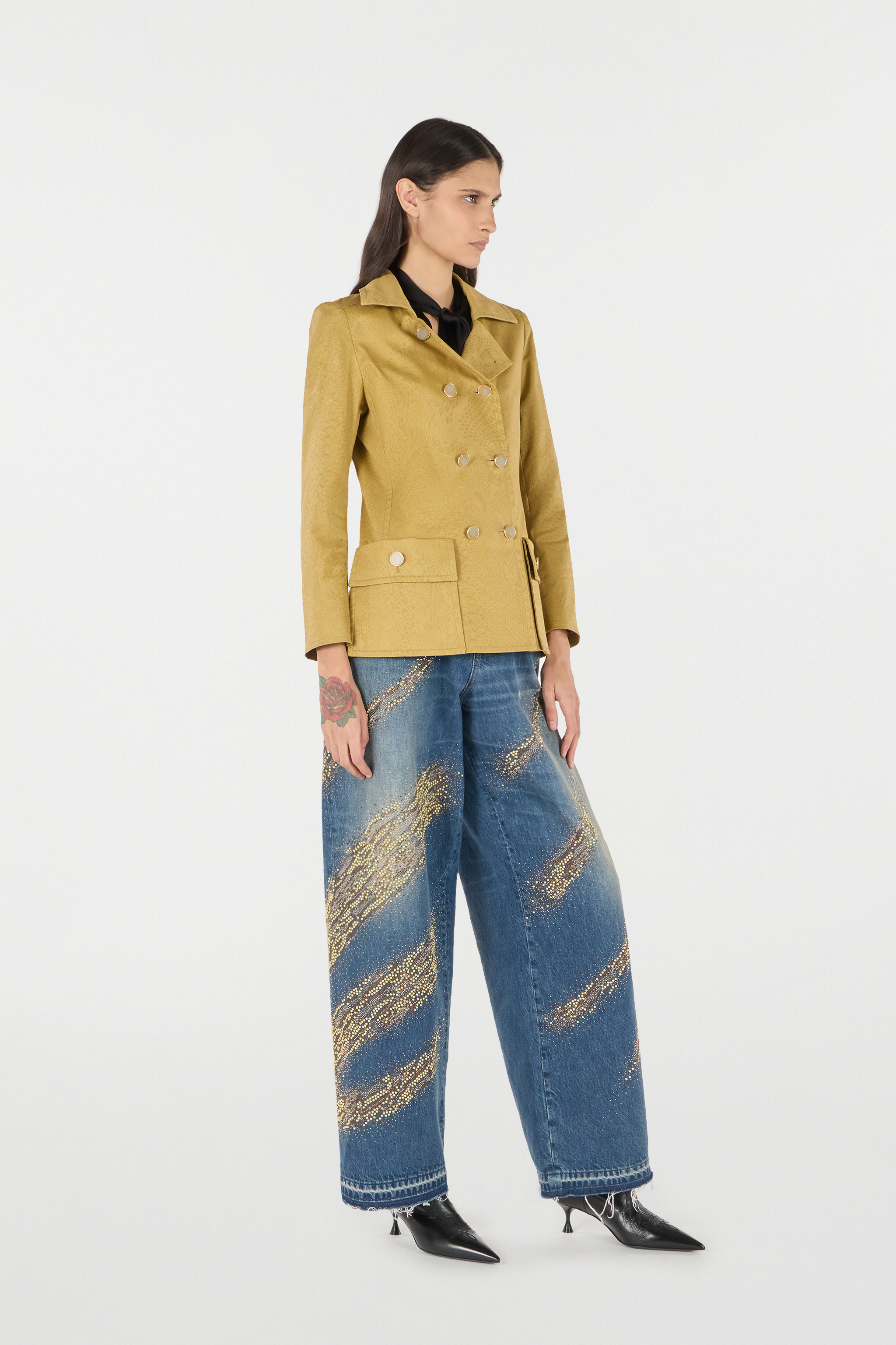 Roberto Cavalli Double-breasted Jacket With Python Pattern In Kaki