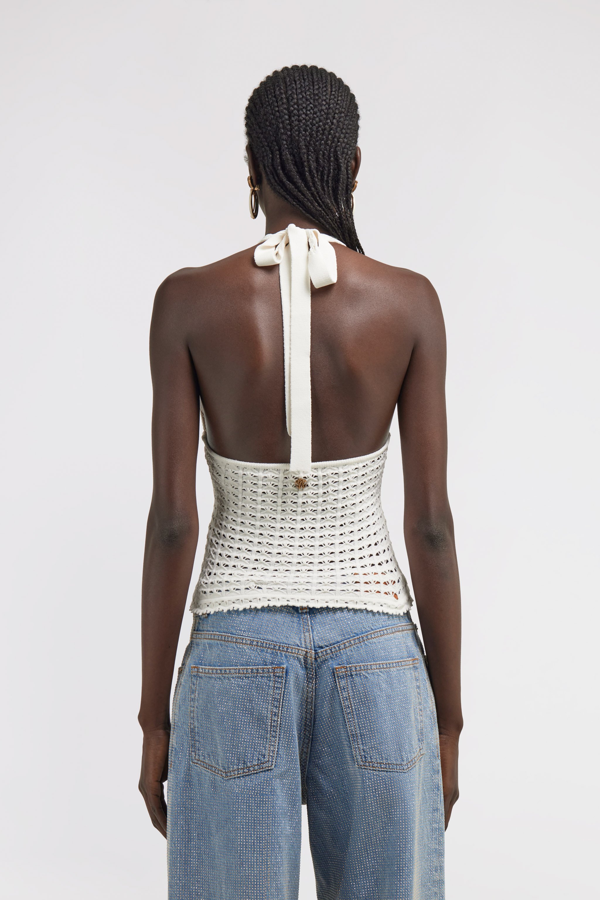 Roberto Cavalli Halterneck Crochet-knit Top In White