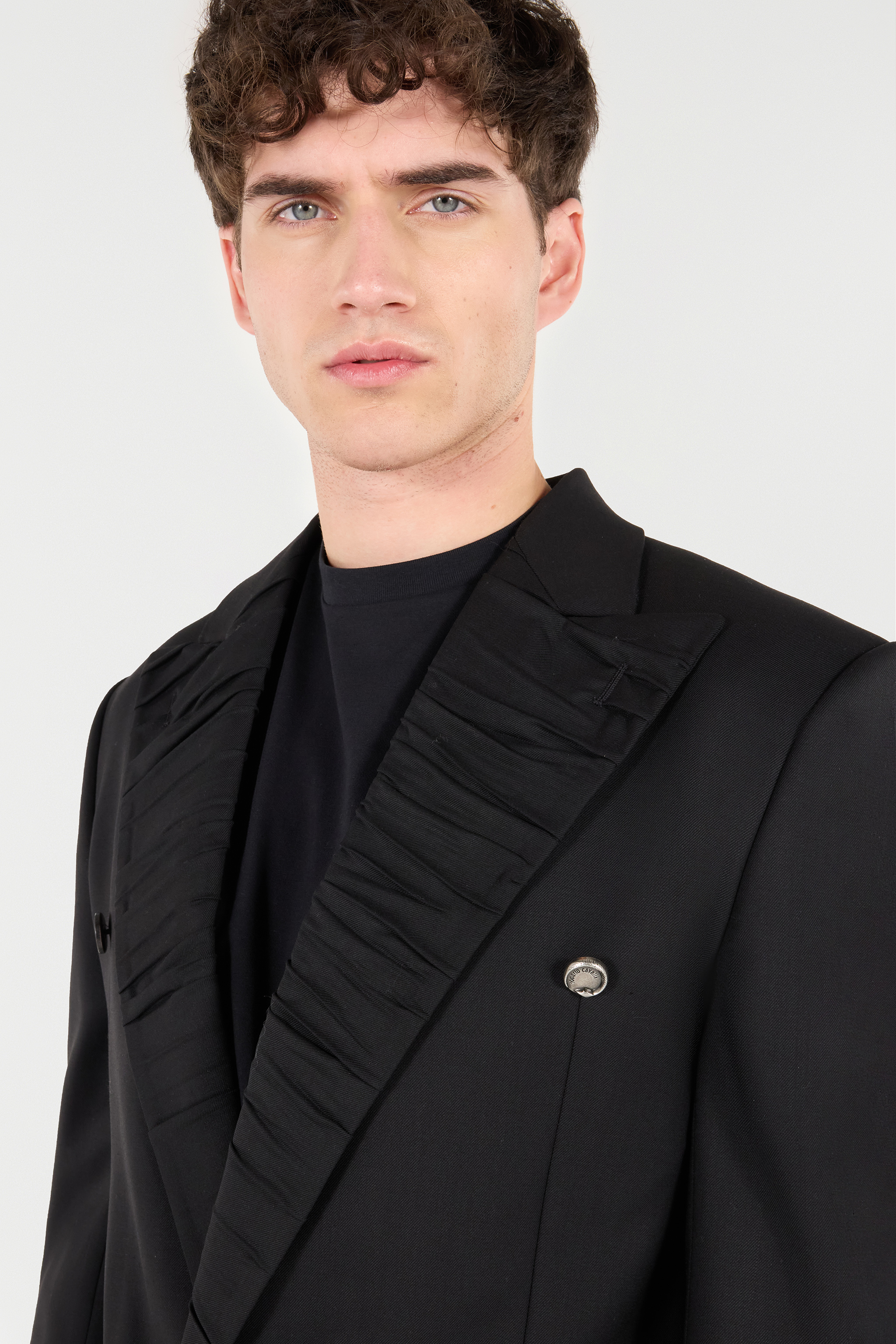Roberto Cavalli Double-breasted Wool-blend Blazer In Black