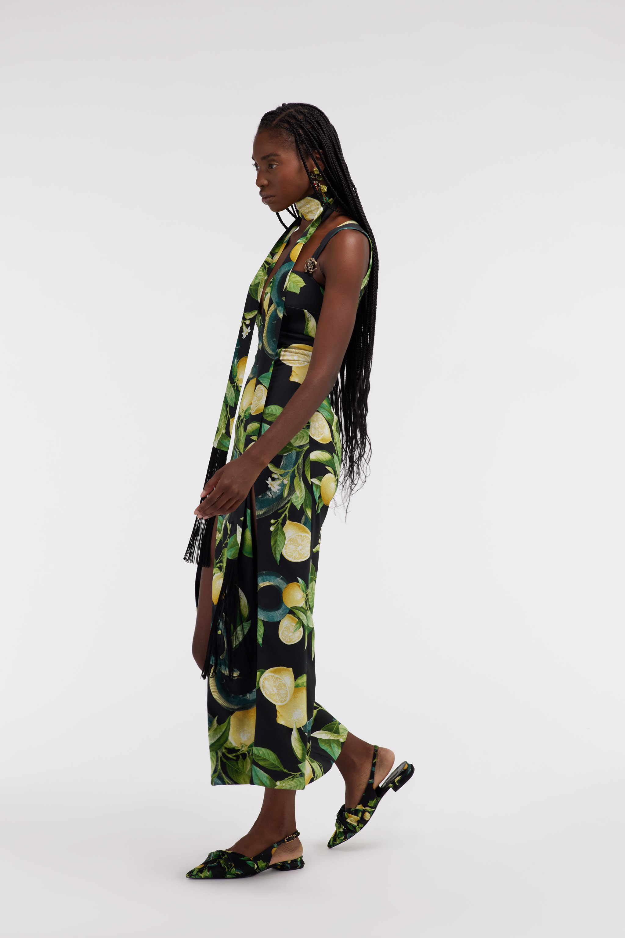 ROBERTO CAVALLI MIDI DRESS WITH LEMON PRINT