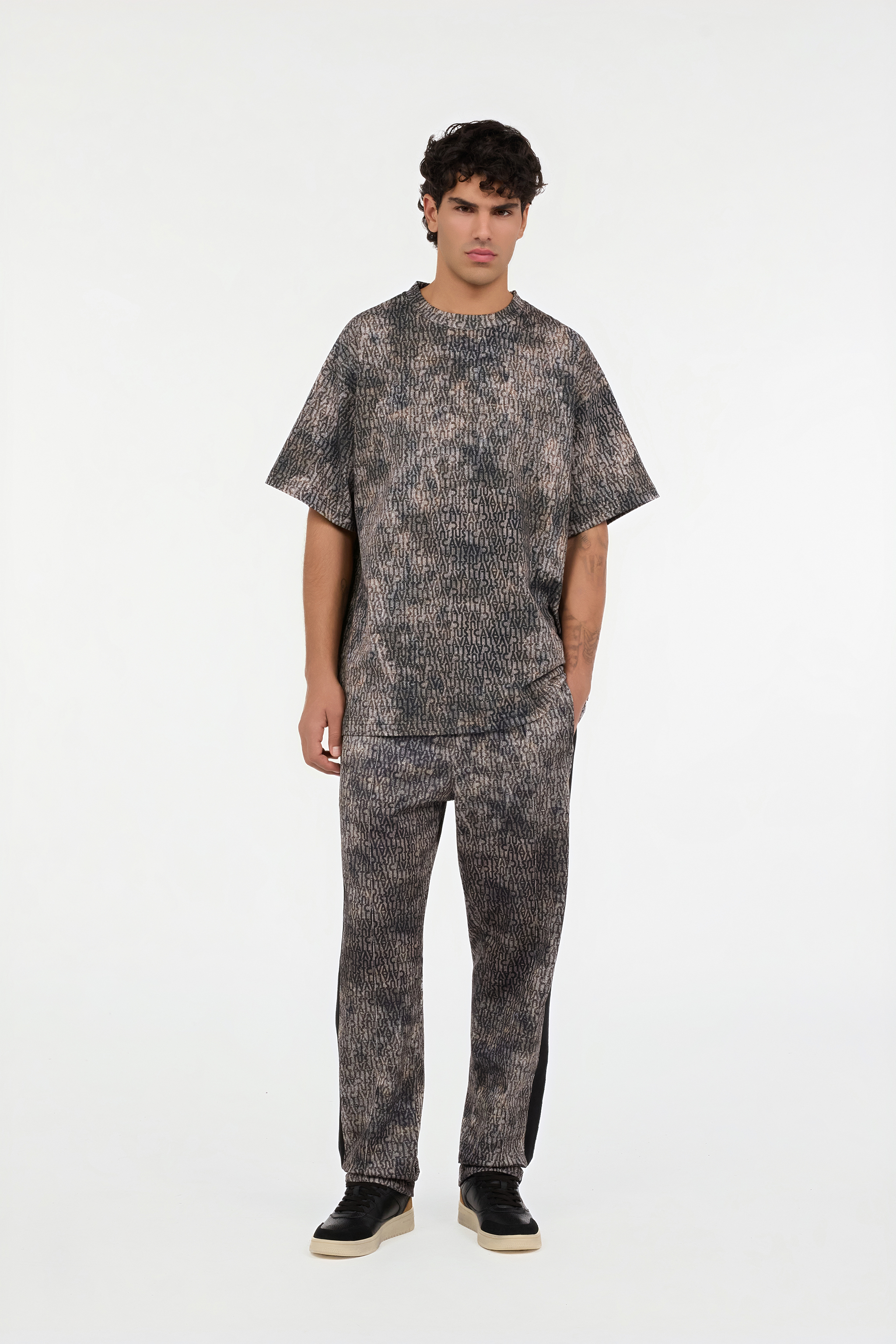 Faded Effect Trousers With All-Over Lettering