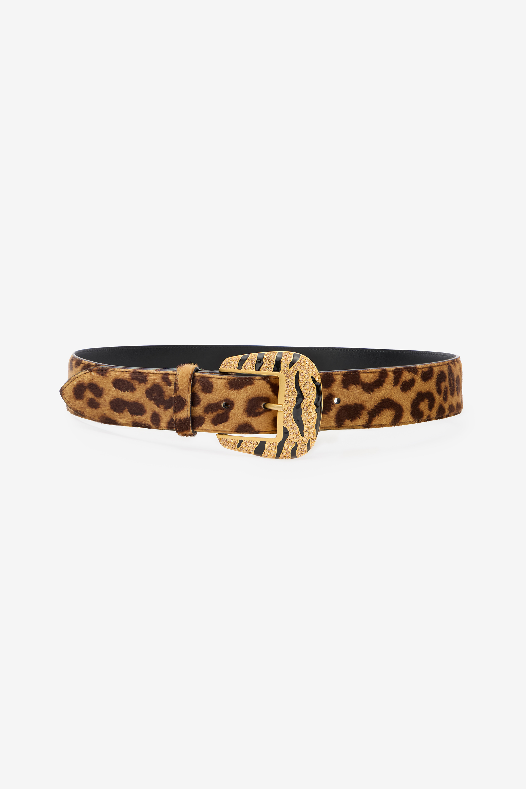 Roberto Cavalli Women's Light/Brown Leopard Belt With Bejeweled Buckle