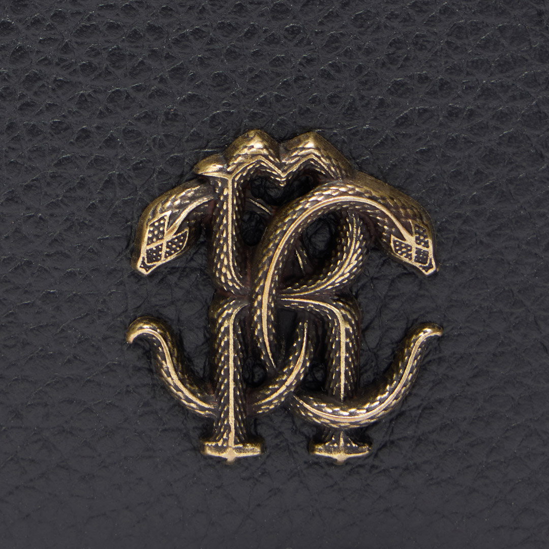 Roberto Cavalli Black Card Holder With Mirror Snake Monogram In Black
