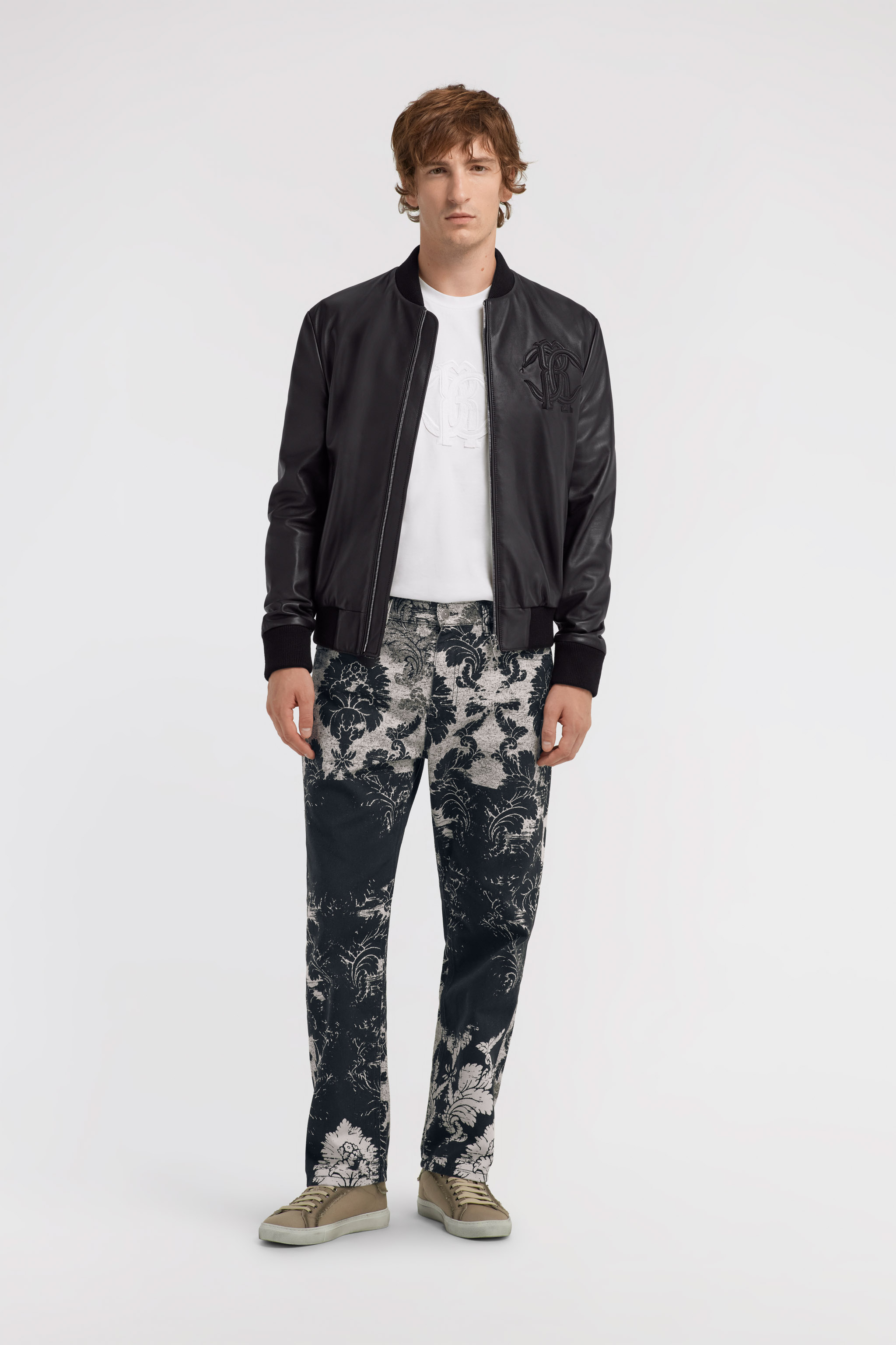 Roberto Cavalli Bomber Leather Jacket In Black