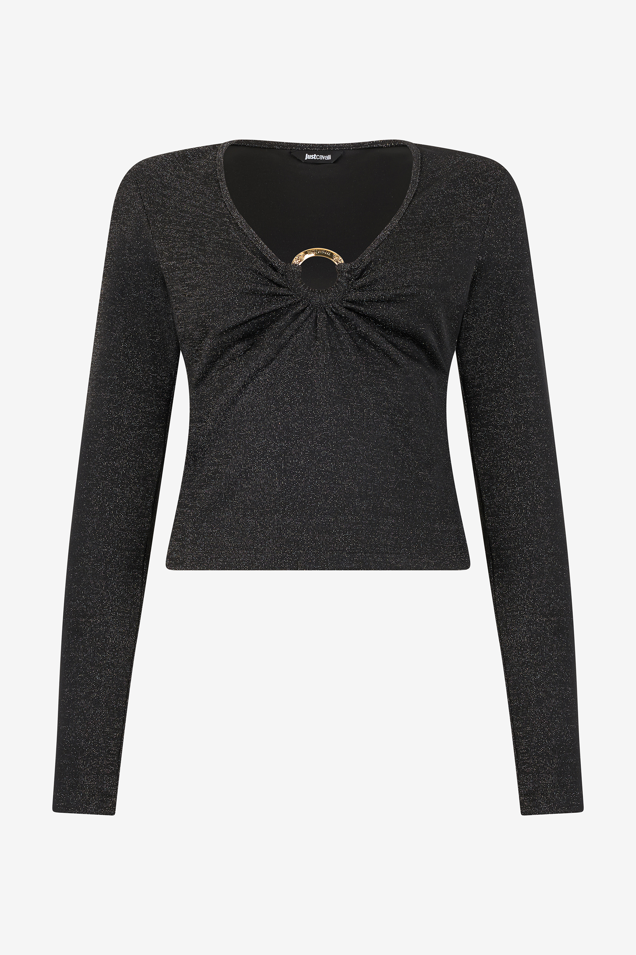 Roberto Cavalli Black Sweater With Glitter And Ring In Black