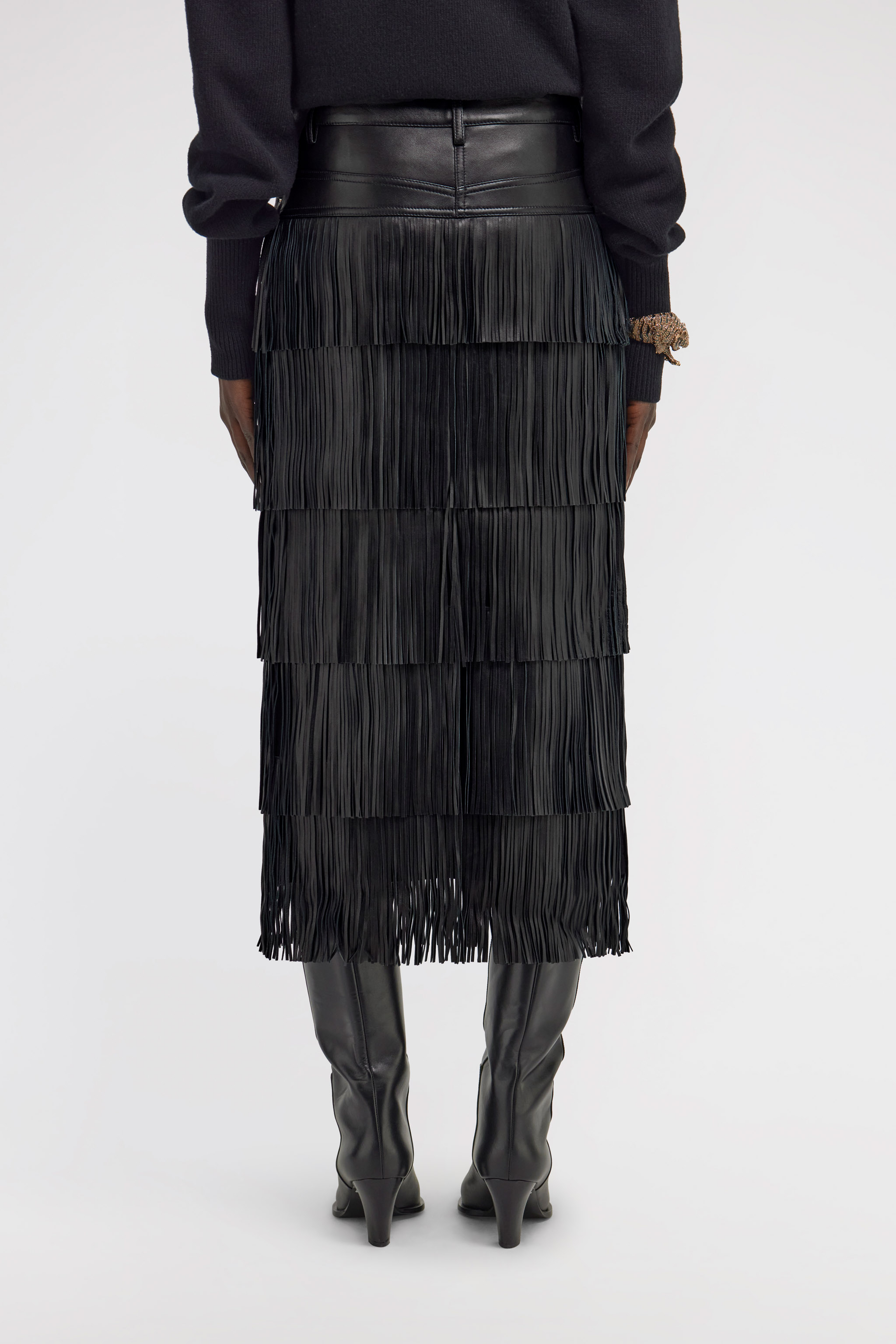 Roberto Cavalli Fringed Midi Skirt In Black