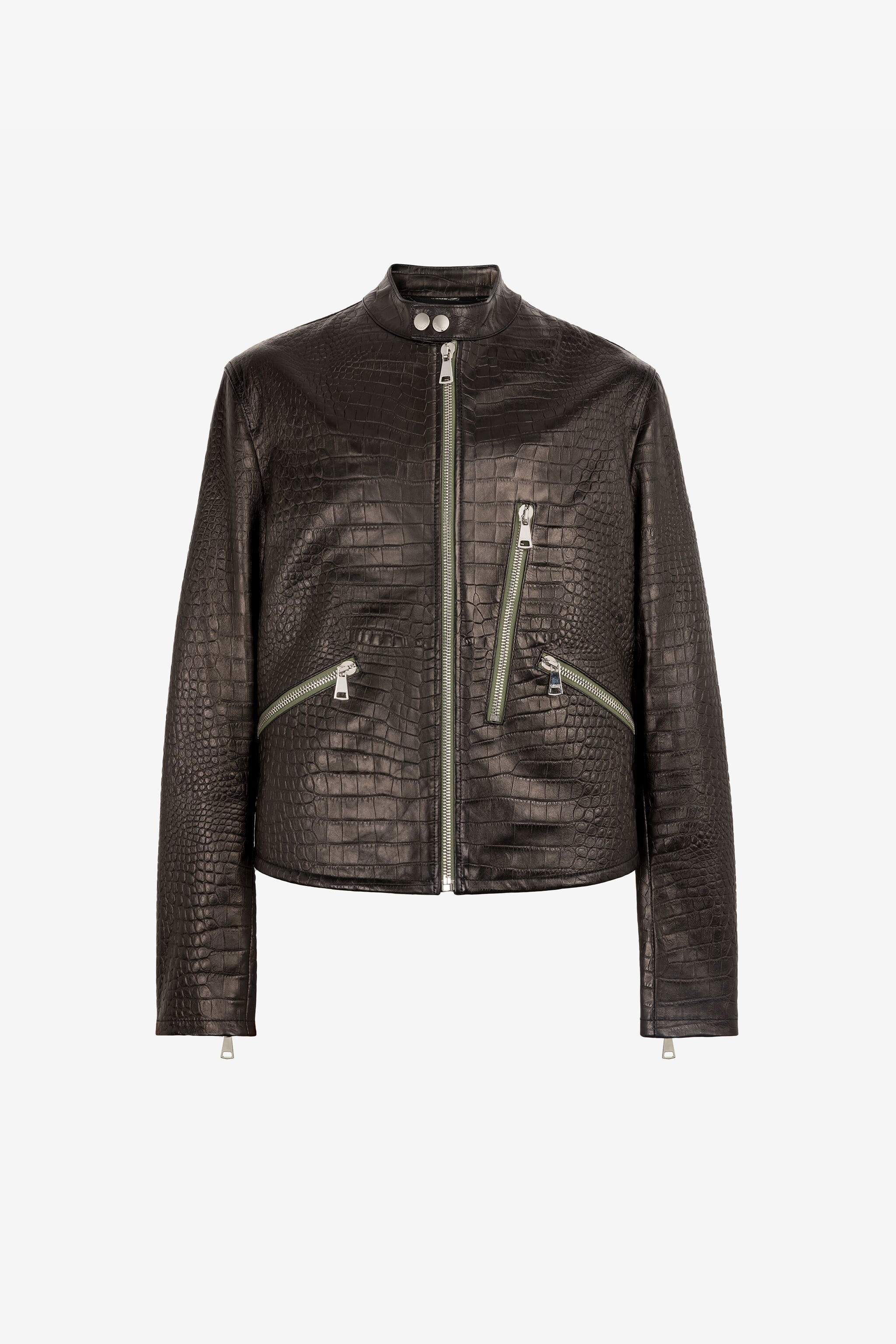 Snakeskin-effect leather jacket in Black for Men | Roberto Cavalli®