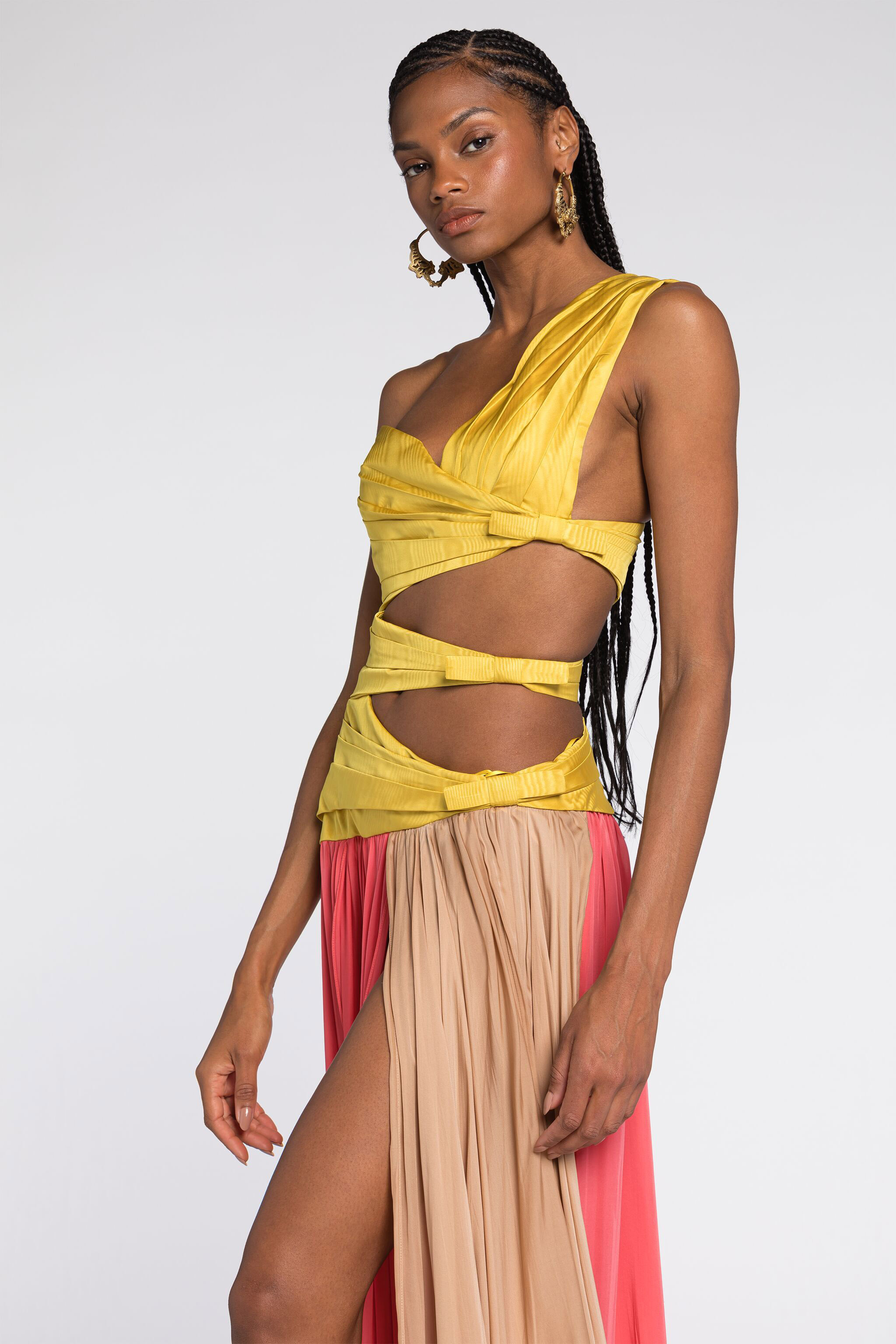Roberto Cavalli Colourblock Pleated Gown In Multicolor