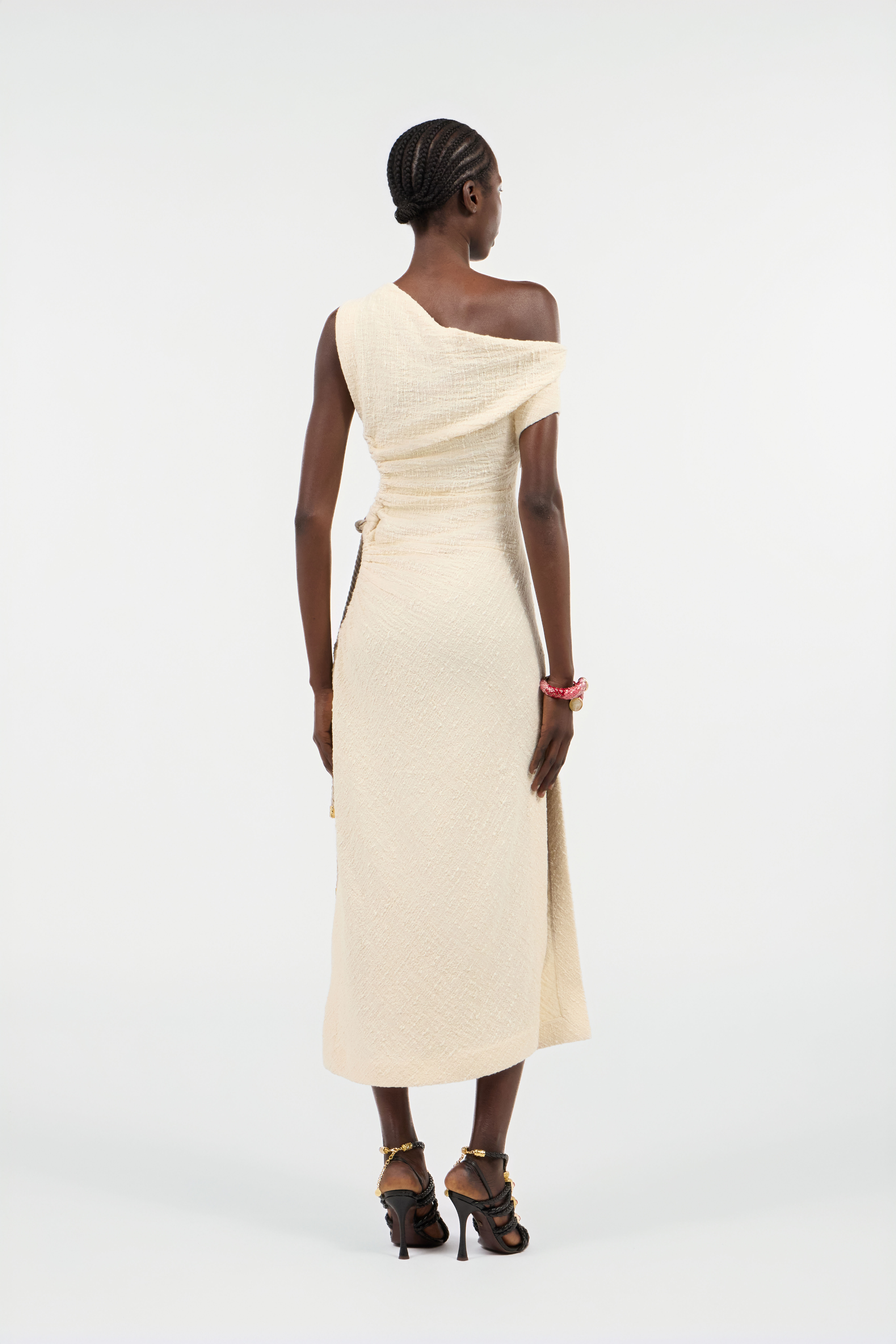Roberto Cavalli Ivory One-shoulder Midi Dress With Cut-out In White