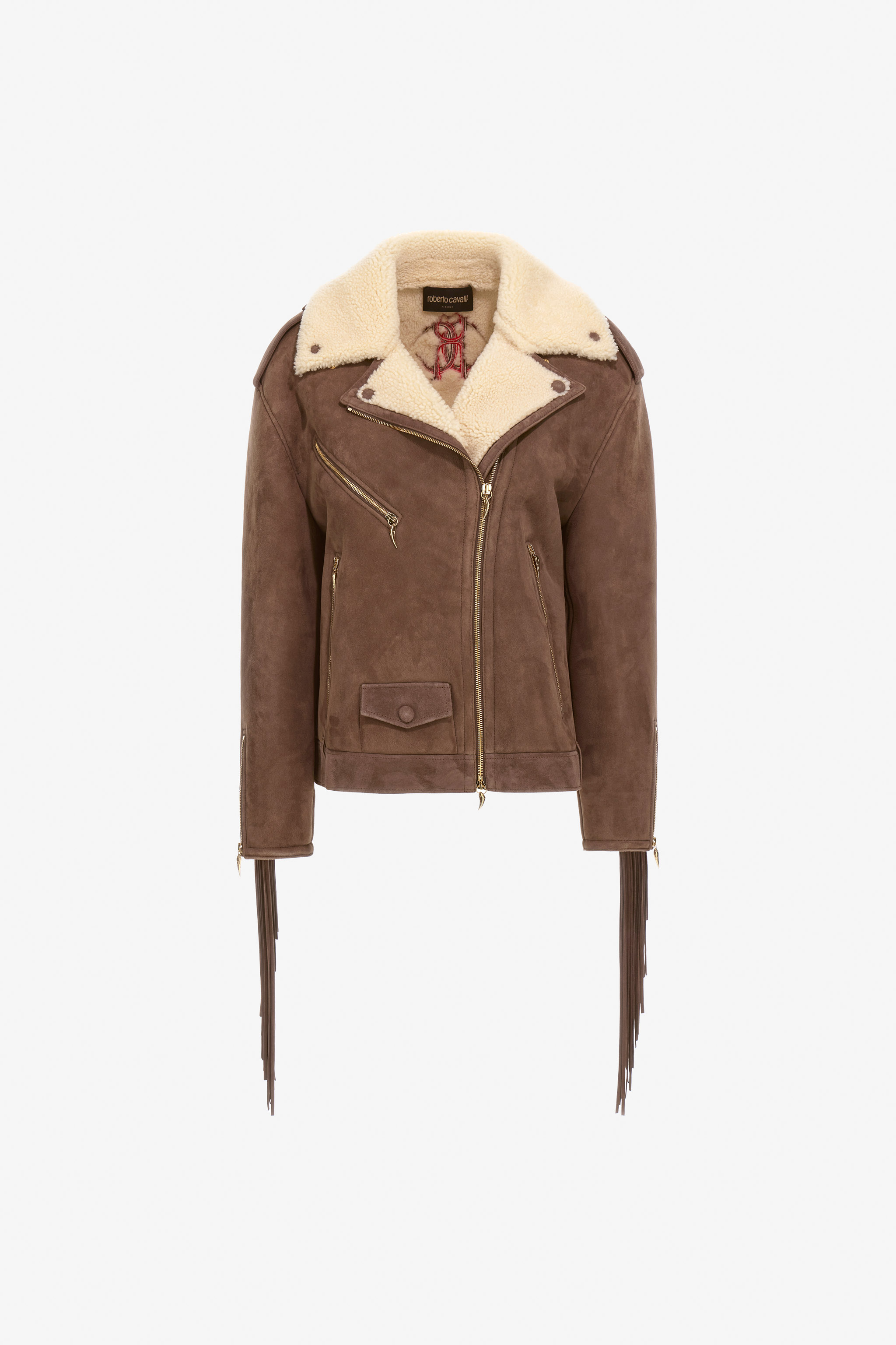 Roberto Cavalli Women's Brown Biker Jacket With Fringe - Ready To Wear