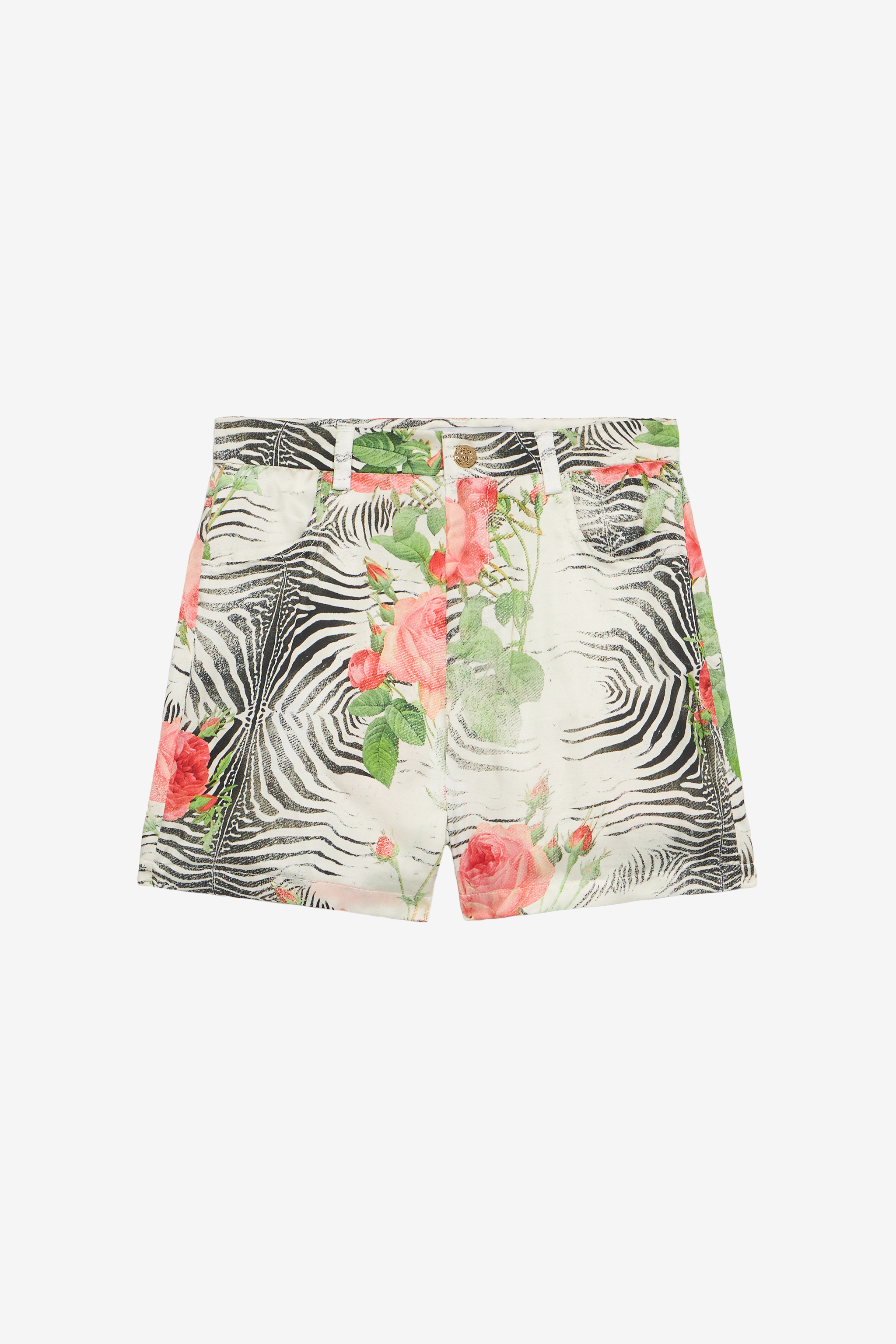 Roberto Cavalli Girls White Shorts With Tigress And Rose Print - S (4-16Y) Multicolor Zebra Ros
