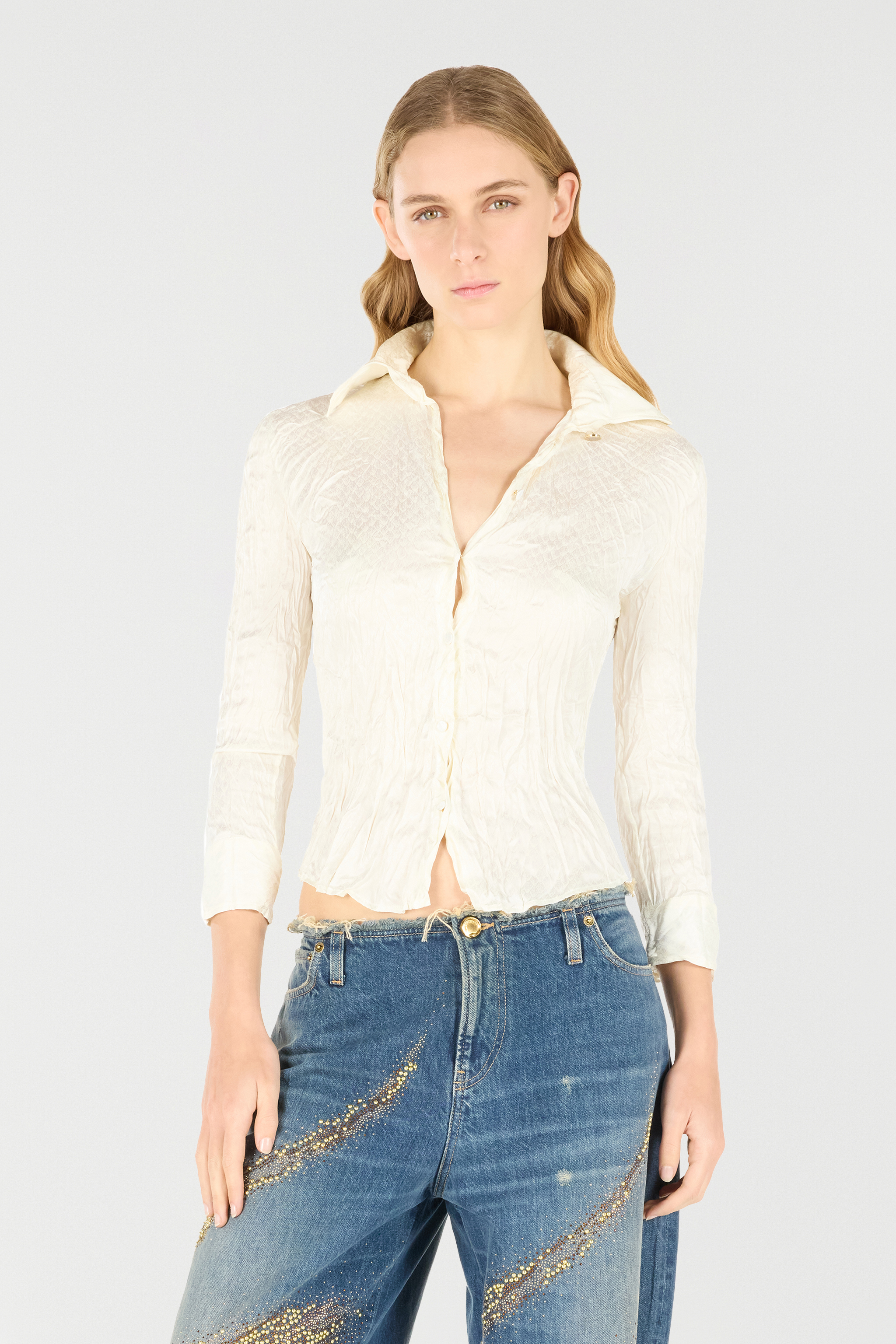 Roberto Cavalli Shirt With Python Print In Ivory