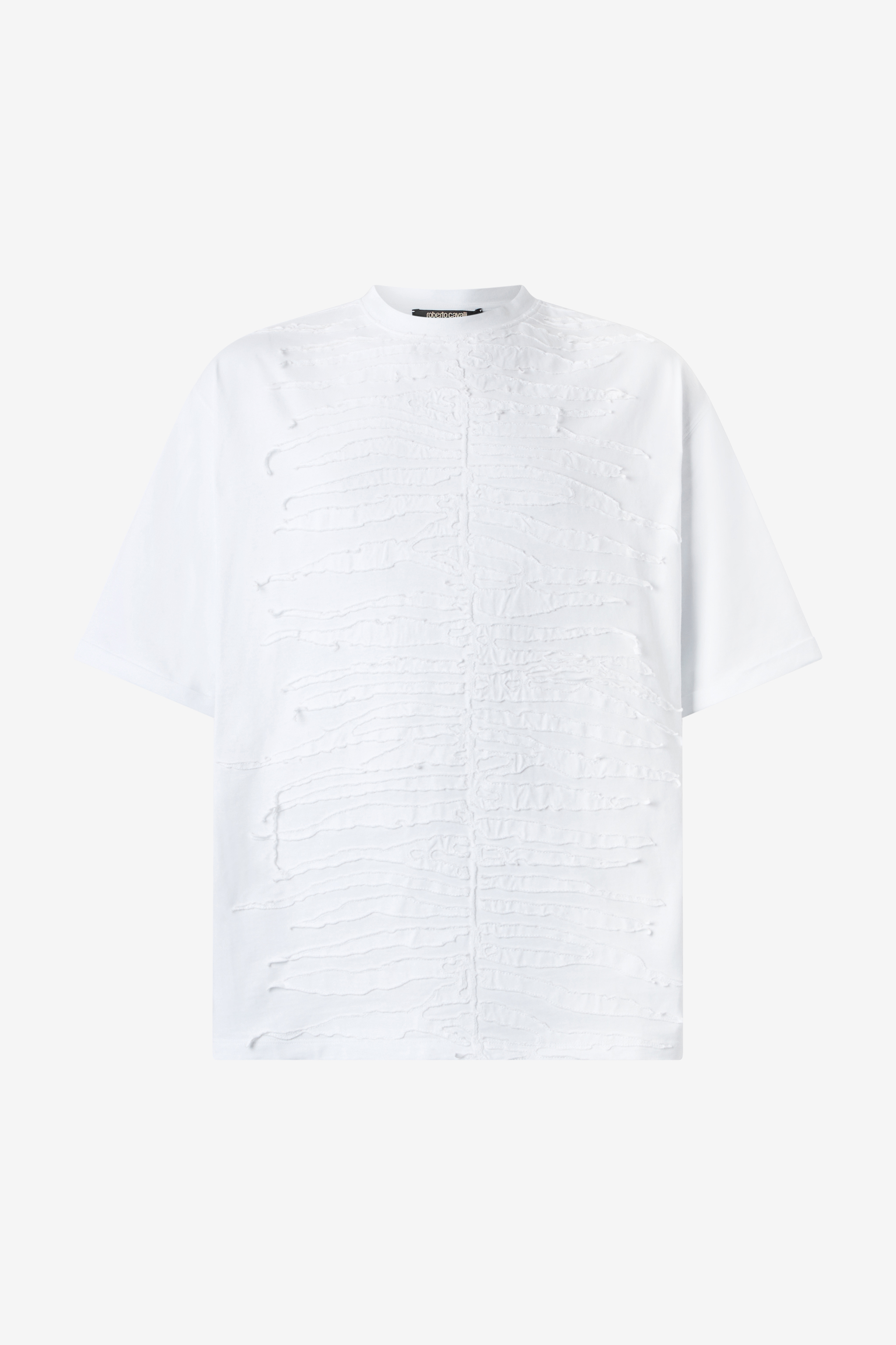 Roberto Cavalli T-shirt With Textured Zebra Pattern In White