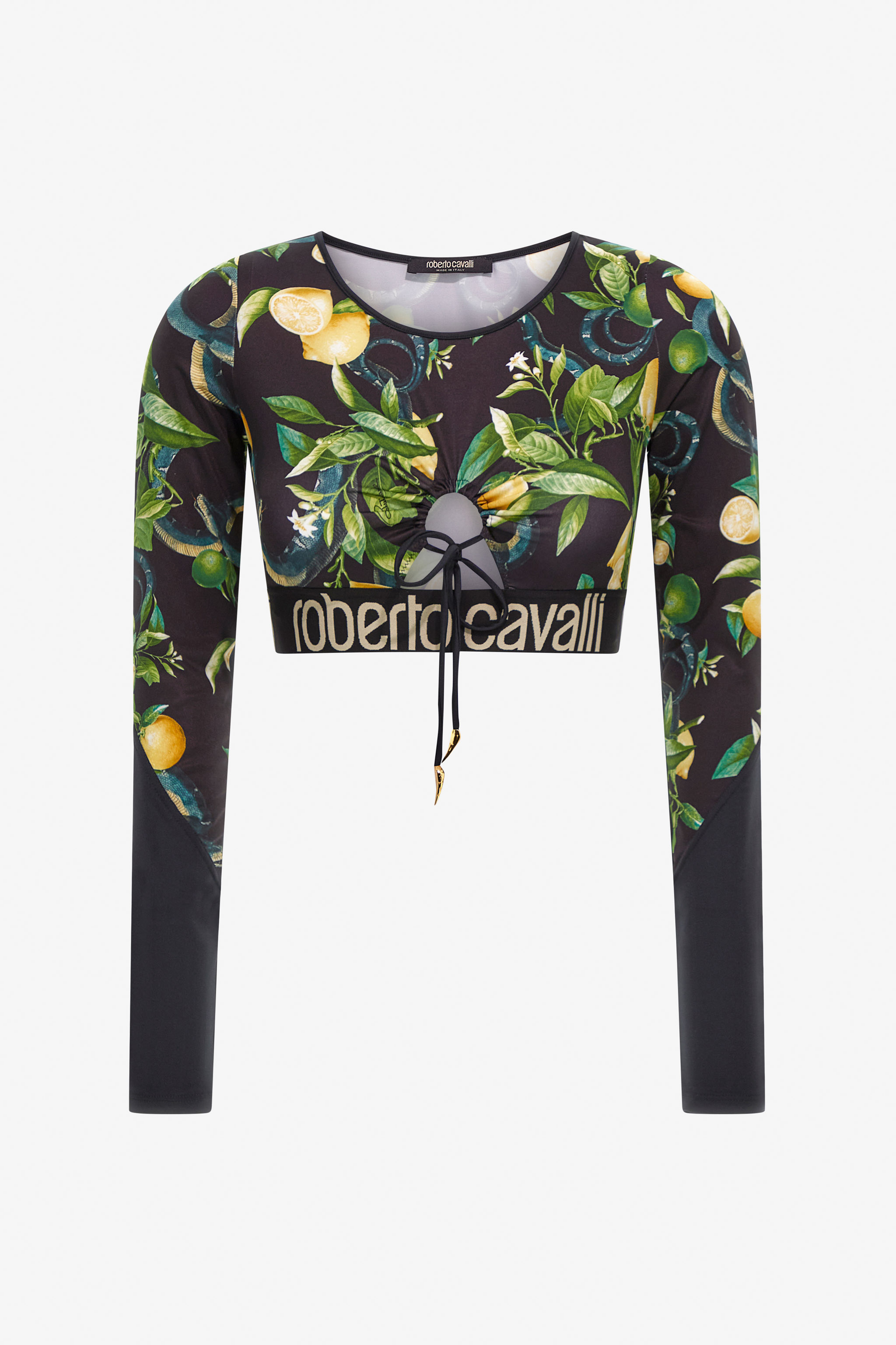 Roberto Cavalli Lemon-print Crop Top In Black