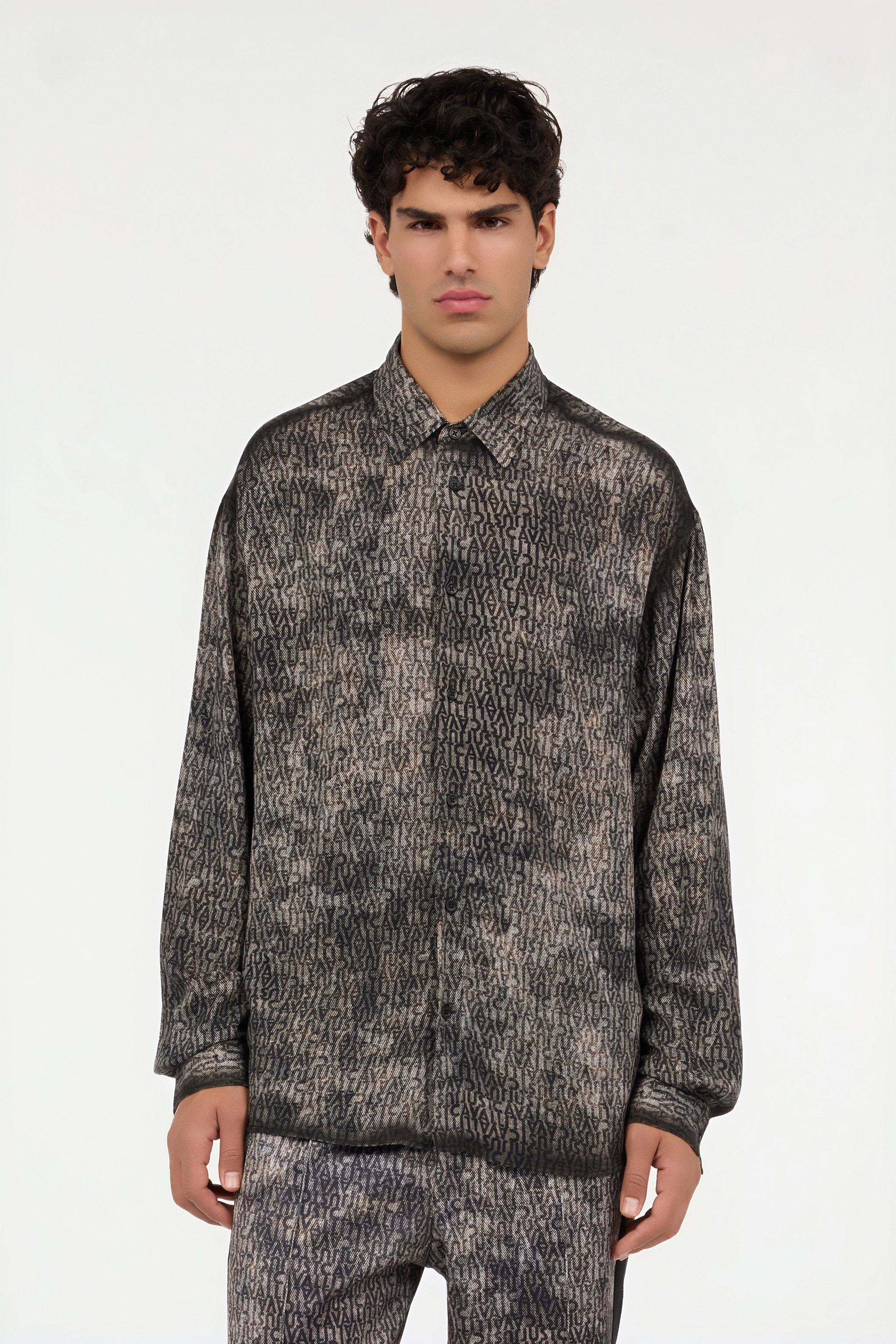 Faded Effect Shirt with All-Over Lettering