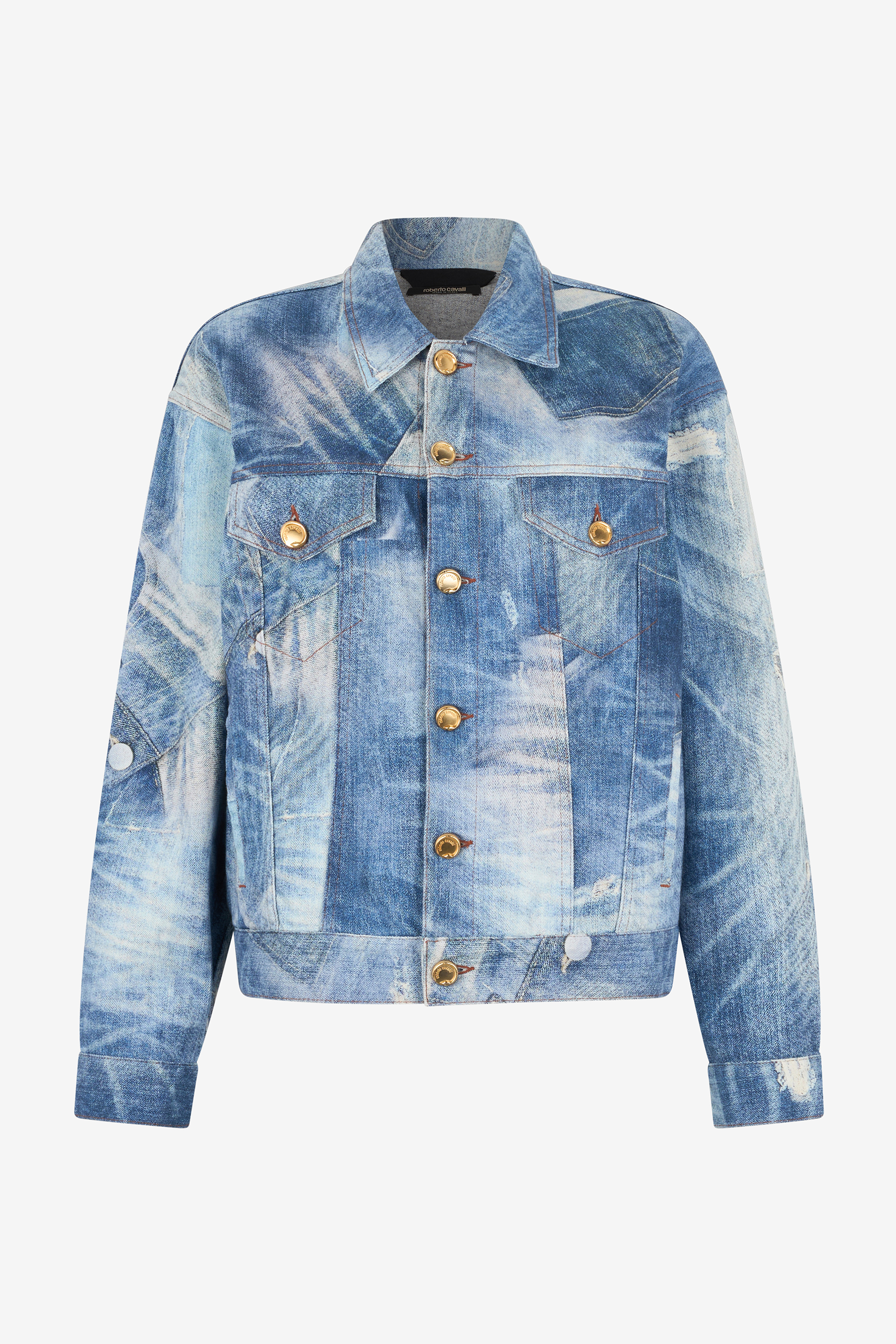 Roberto Cavalli Women's Dark/Blue Denim Jacket With Patchwork Effect - Coats & Jackets