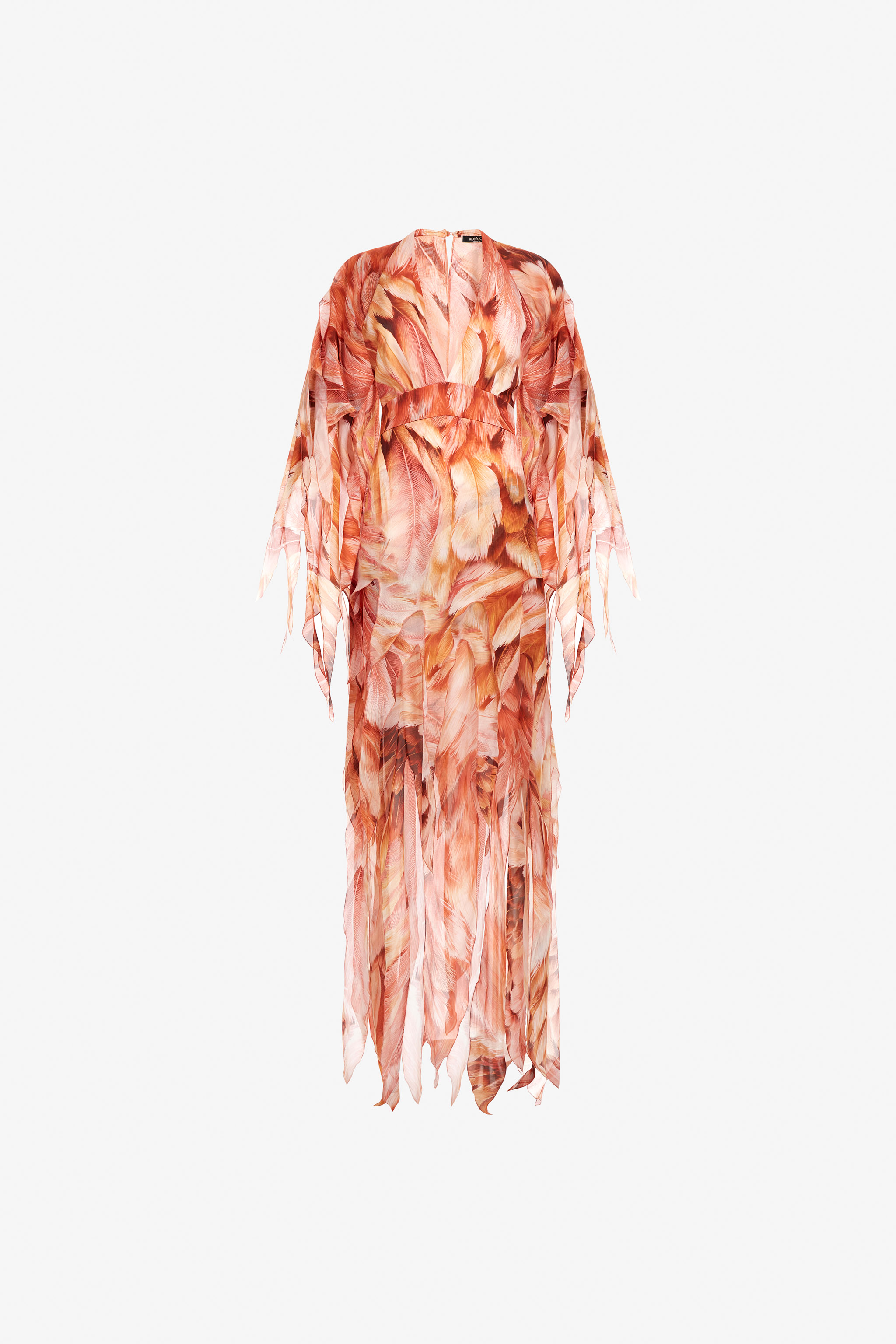 Roberto Cavalli Plumage Print Kaftan In Orange