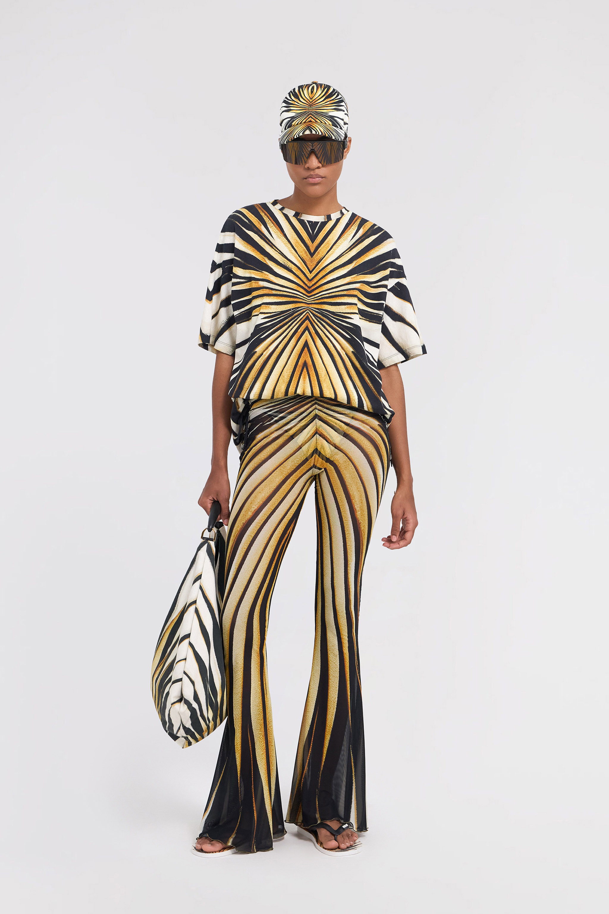Roberto Cavalli Ray Of Gold Flared Trousers In Gold