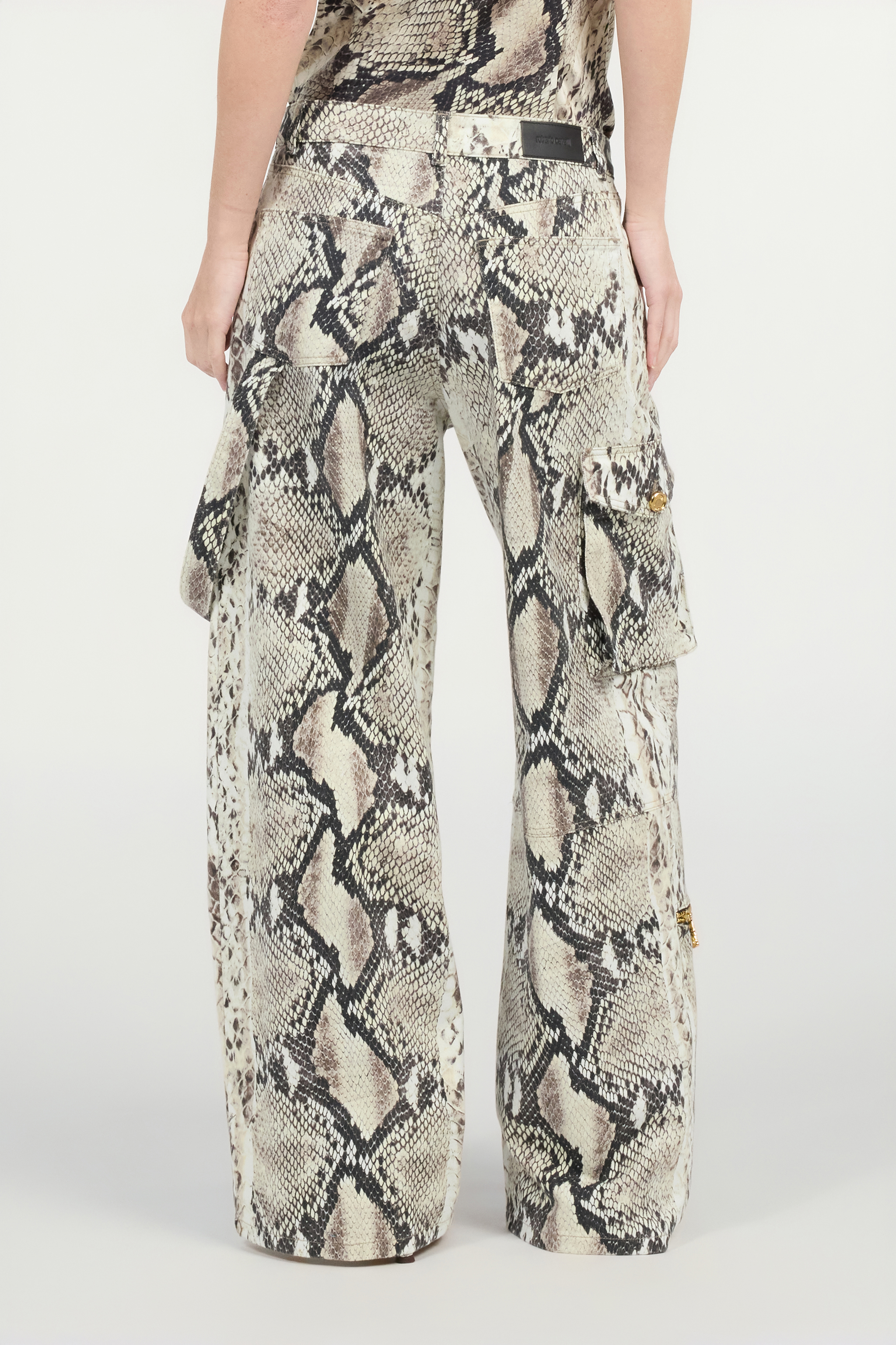  Roberto Cavalli Rock Cargo Jeans With Python Print - Female  Light Brown 44 