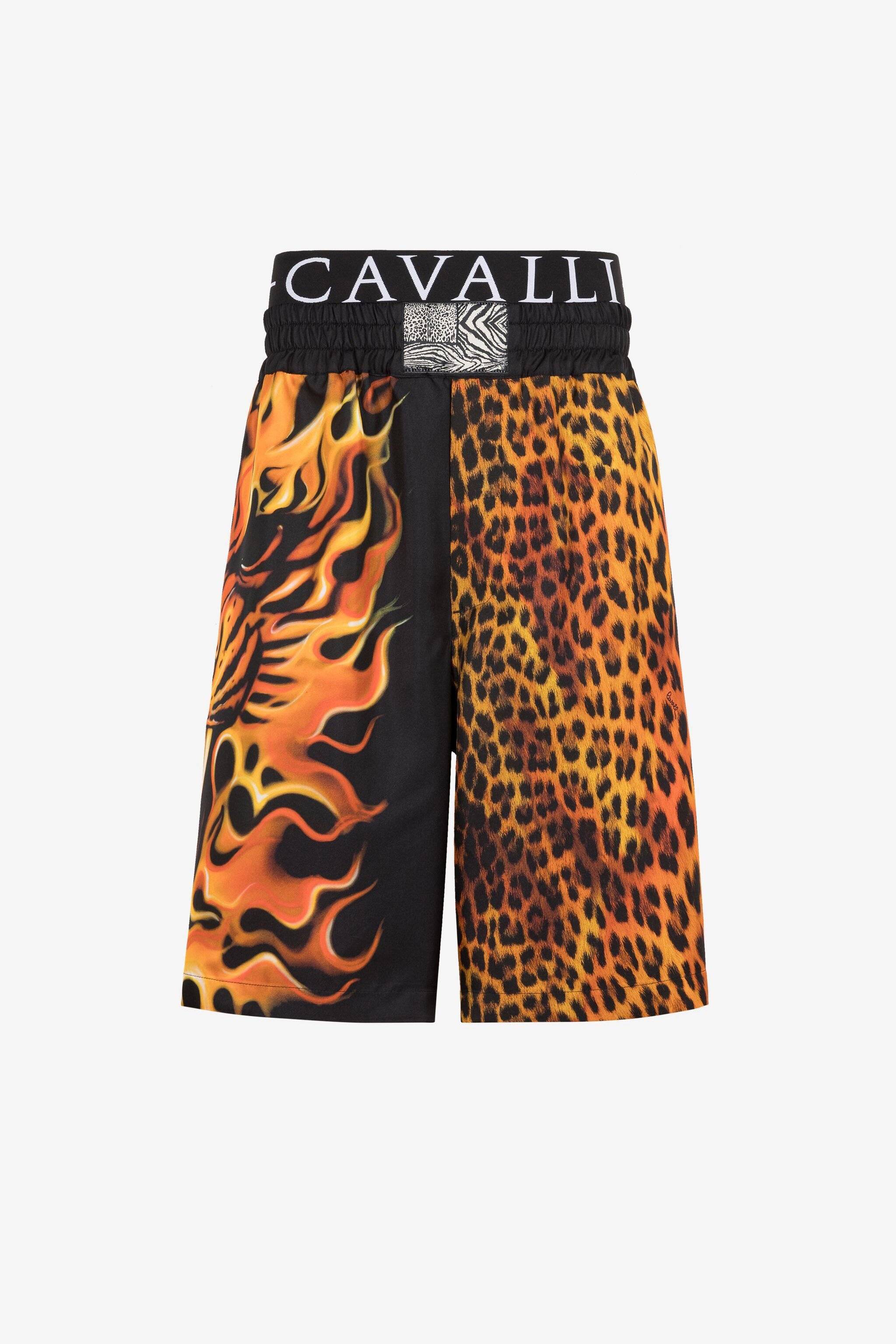 Flame Lion-Print Silk Shorts