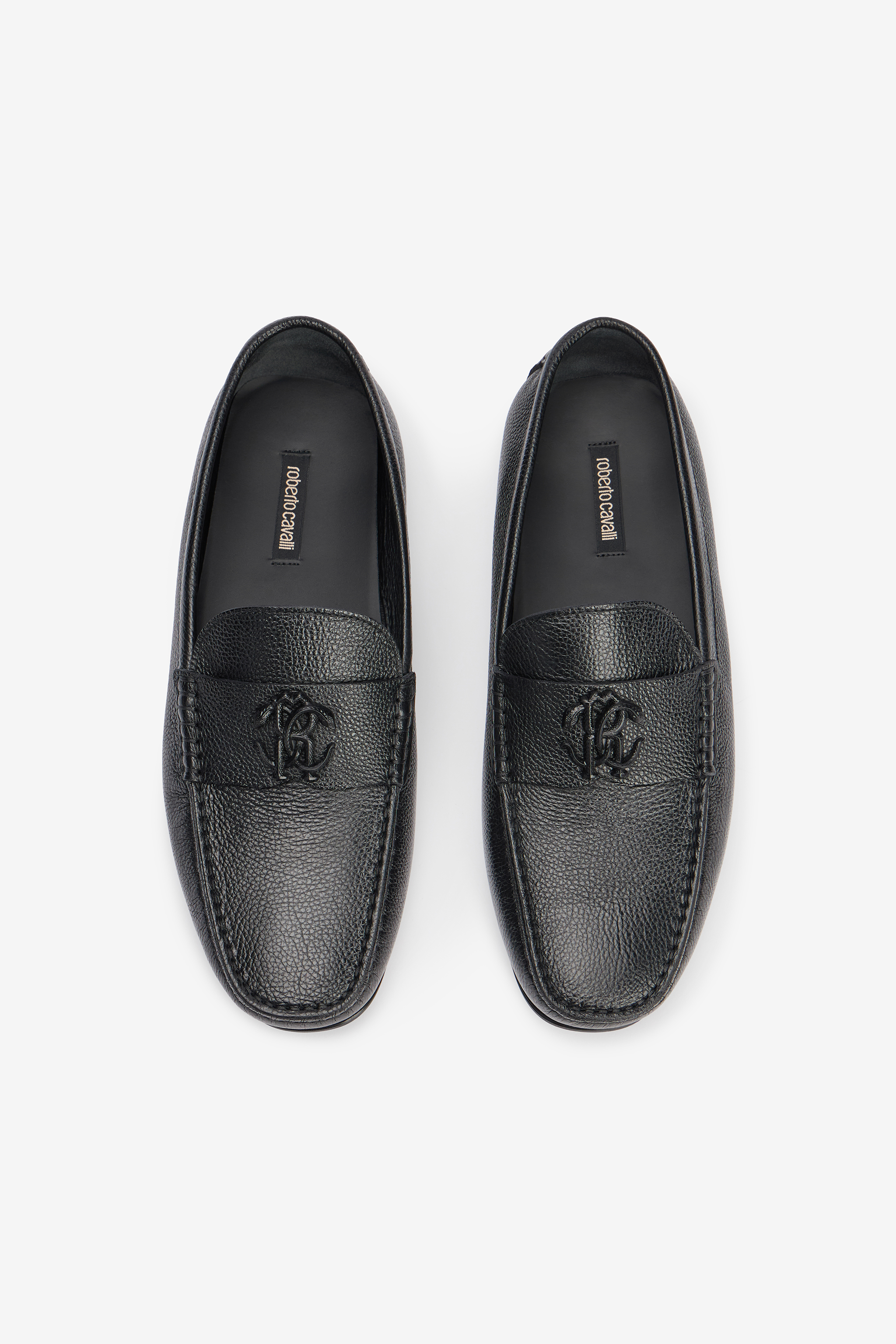 Roberto Cavalli Black Loafers With Monogram Mirror Snake In Black