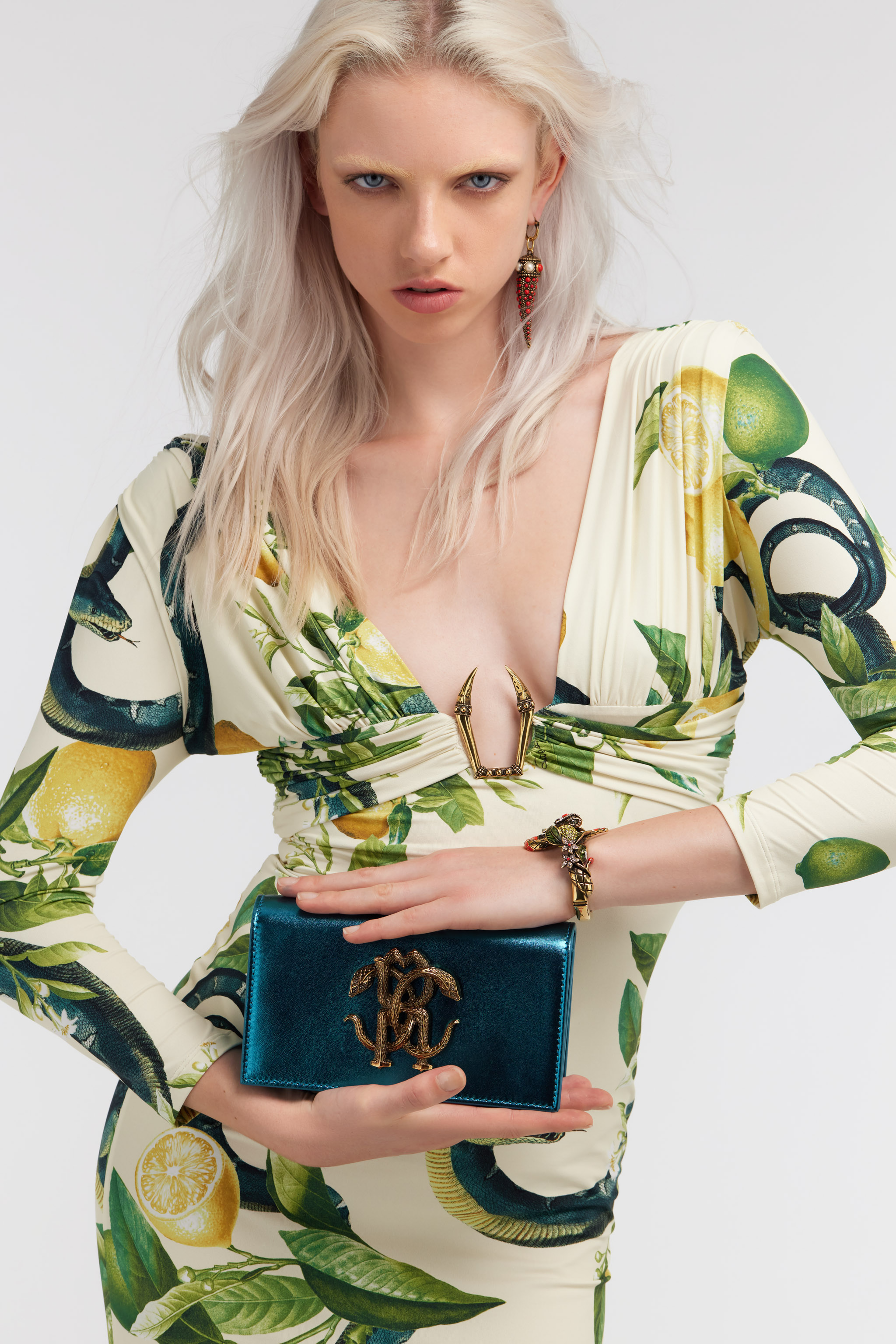 ROBERTO CAVALLI SHOULDER BAG WITH MONOGRAM MIRROR SNAKE