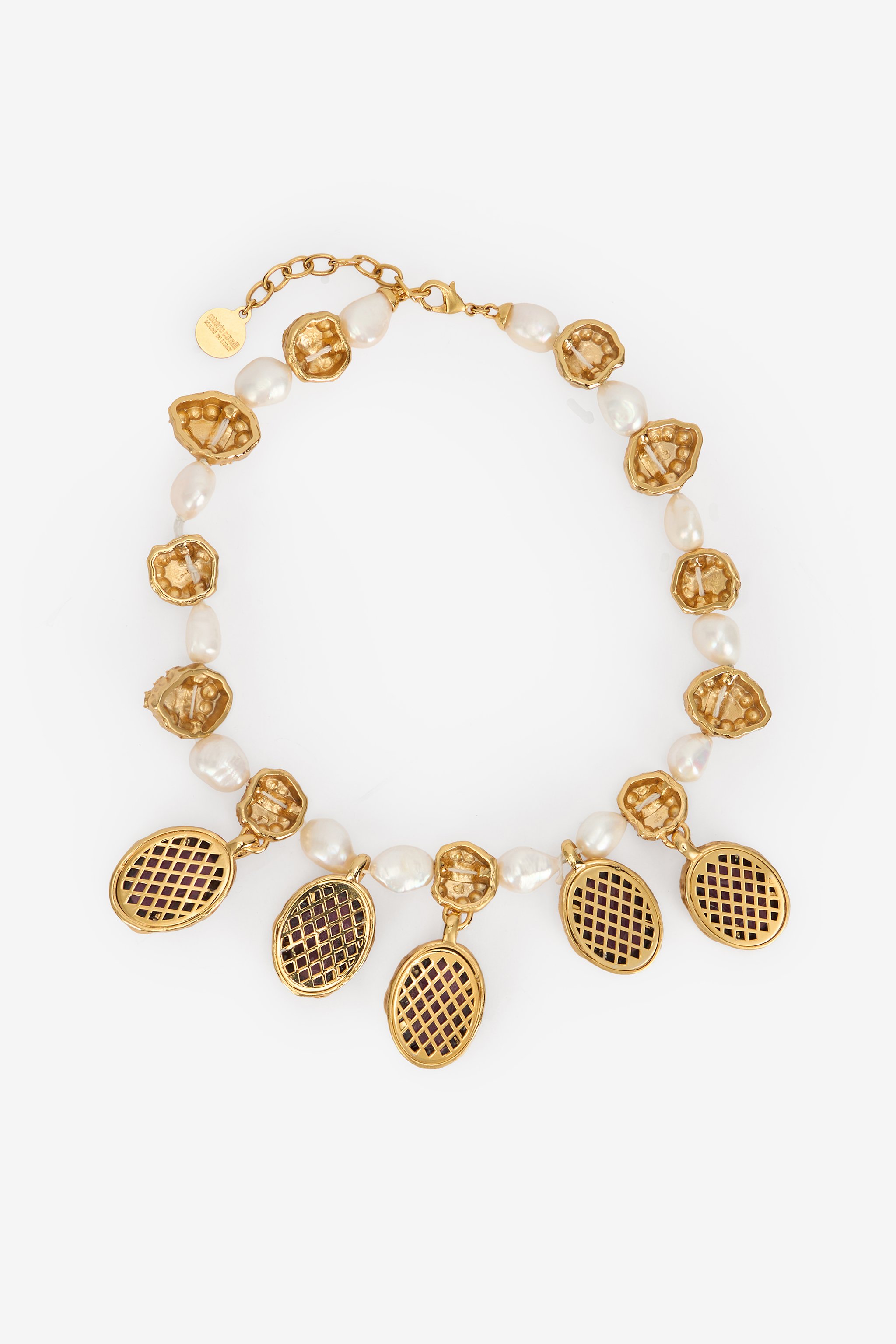 Golden Necklace With Pearls And Amethyst-Effect Stones