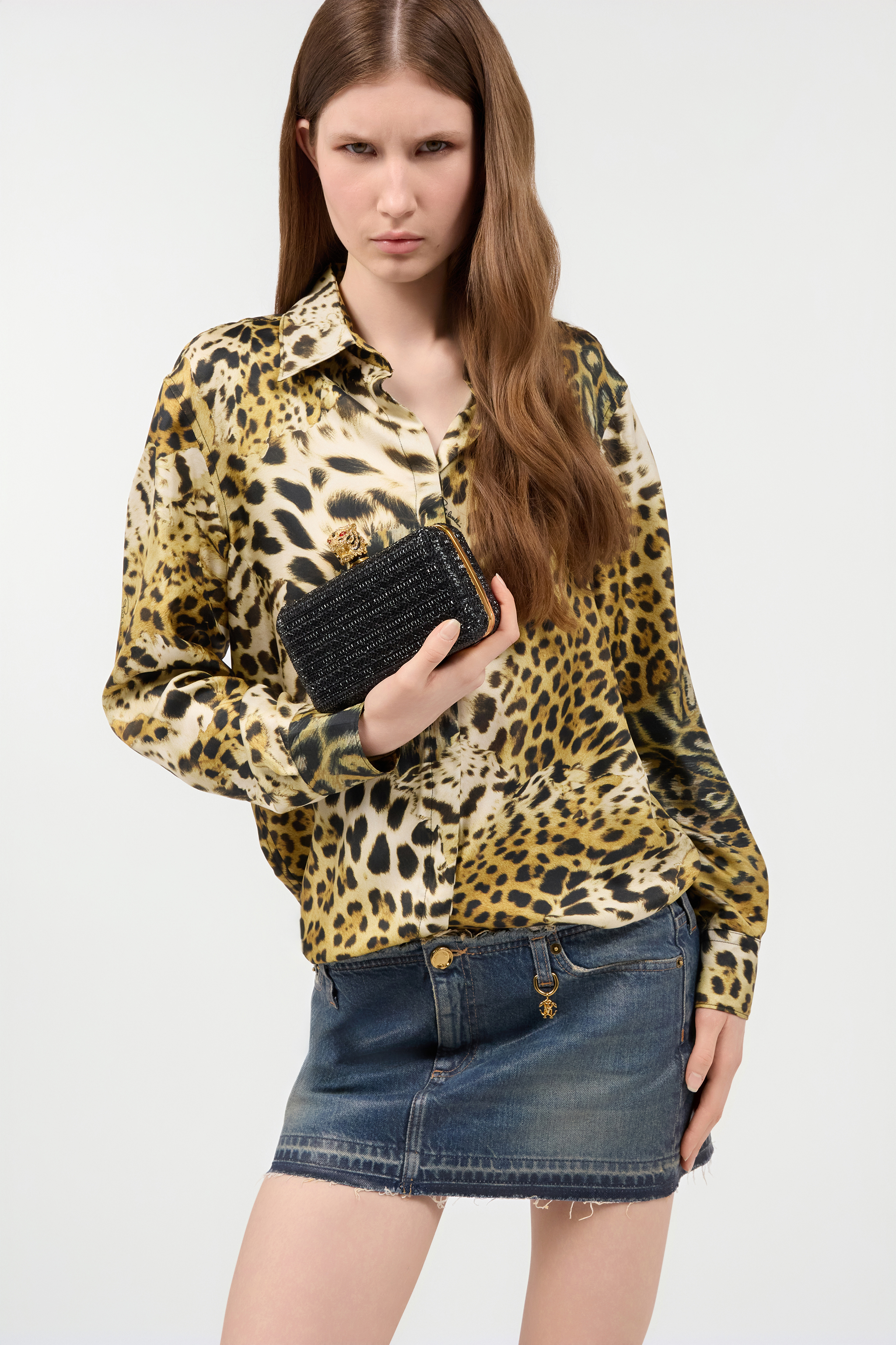 Shop Roberto Cavalli Clutch Mit Strass Und Tiger In Black