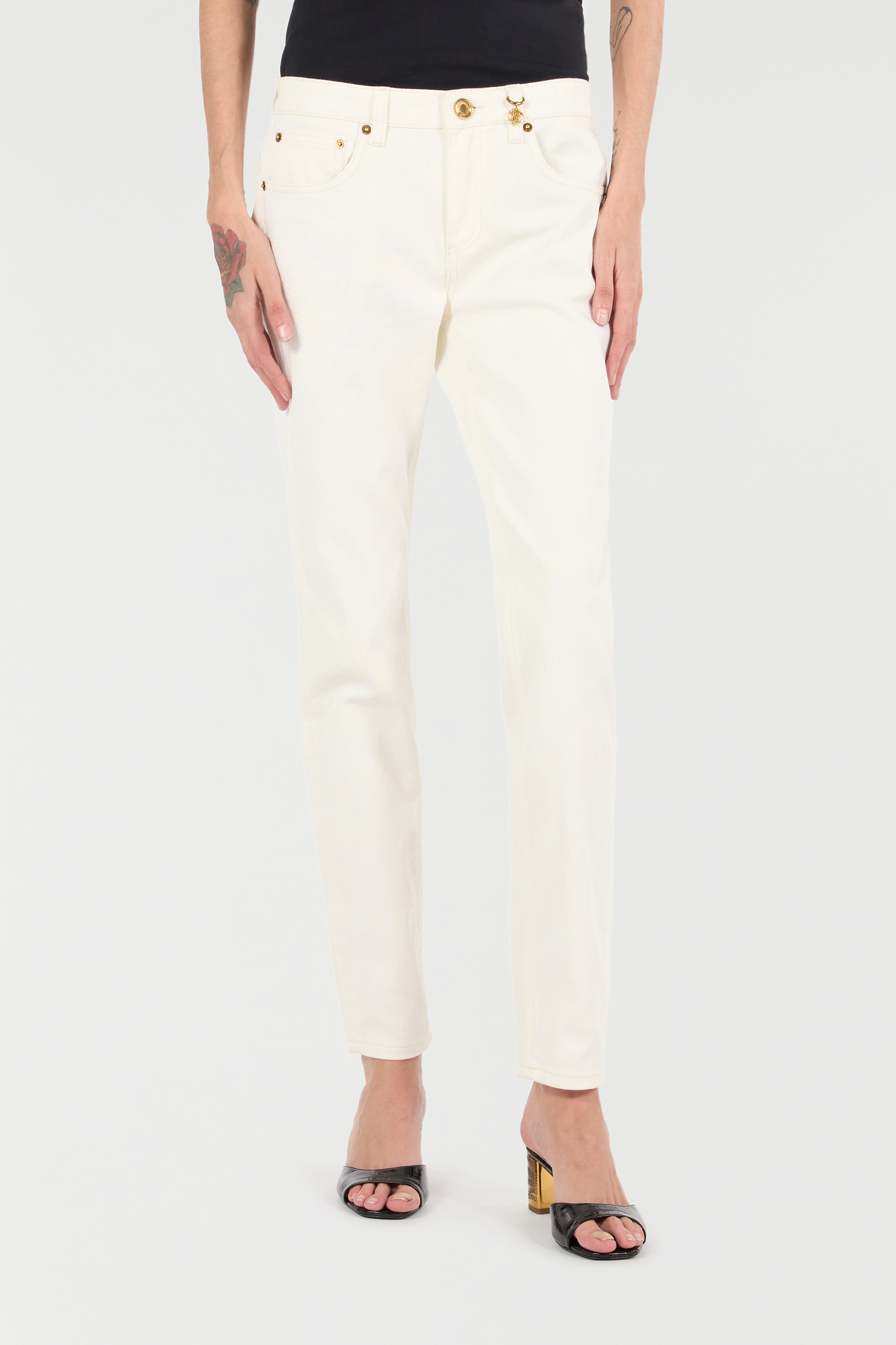 Roberto Cavalli Python-print Pants With Charm In Ivory