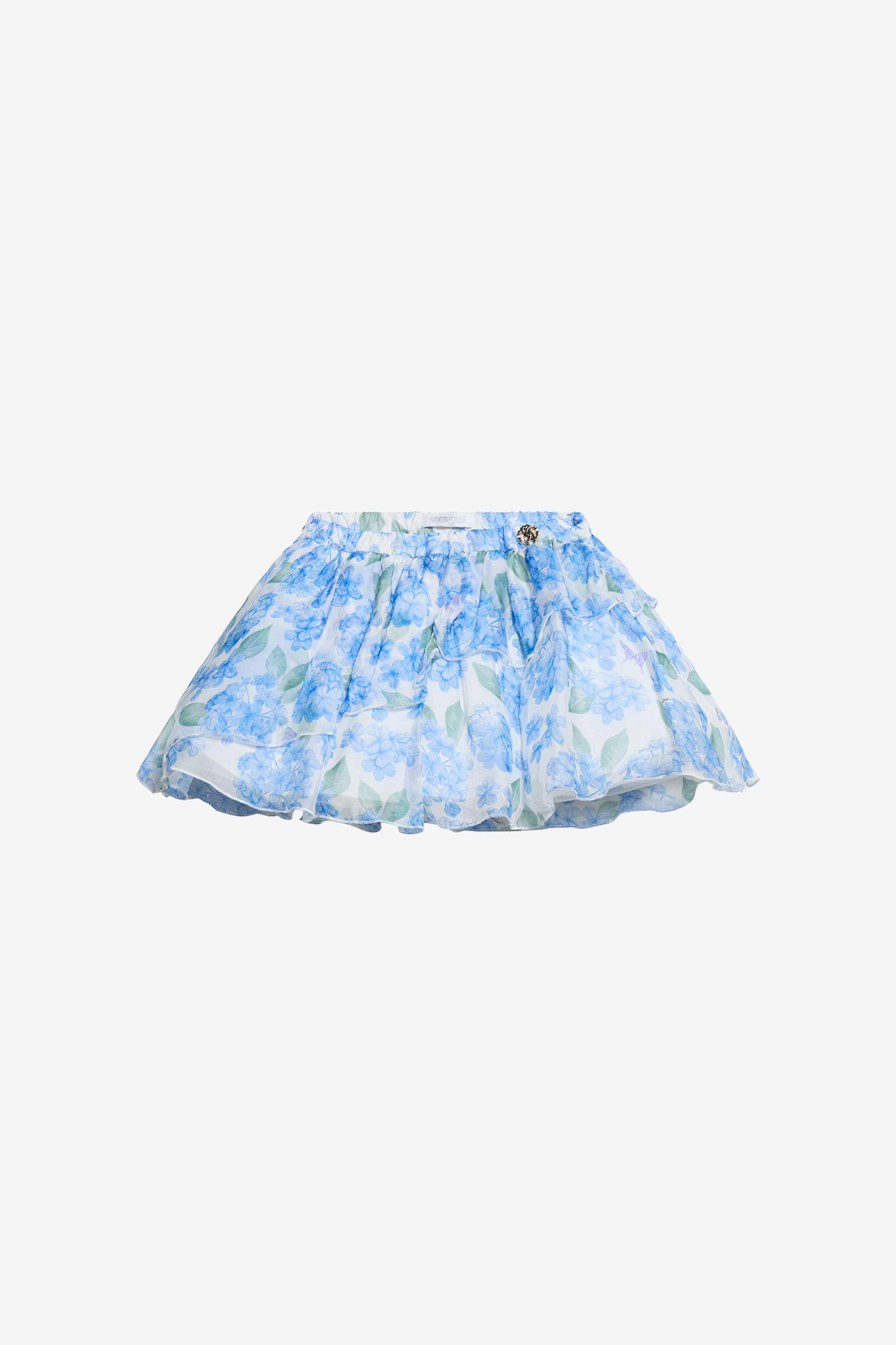 Roberto Cavalli Girls White/Blue Plumago Print Silk Blend Skirt - Skirts