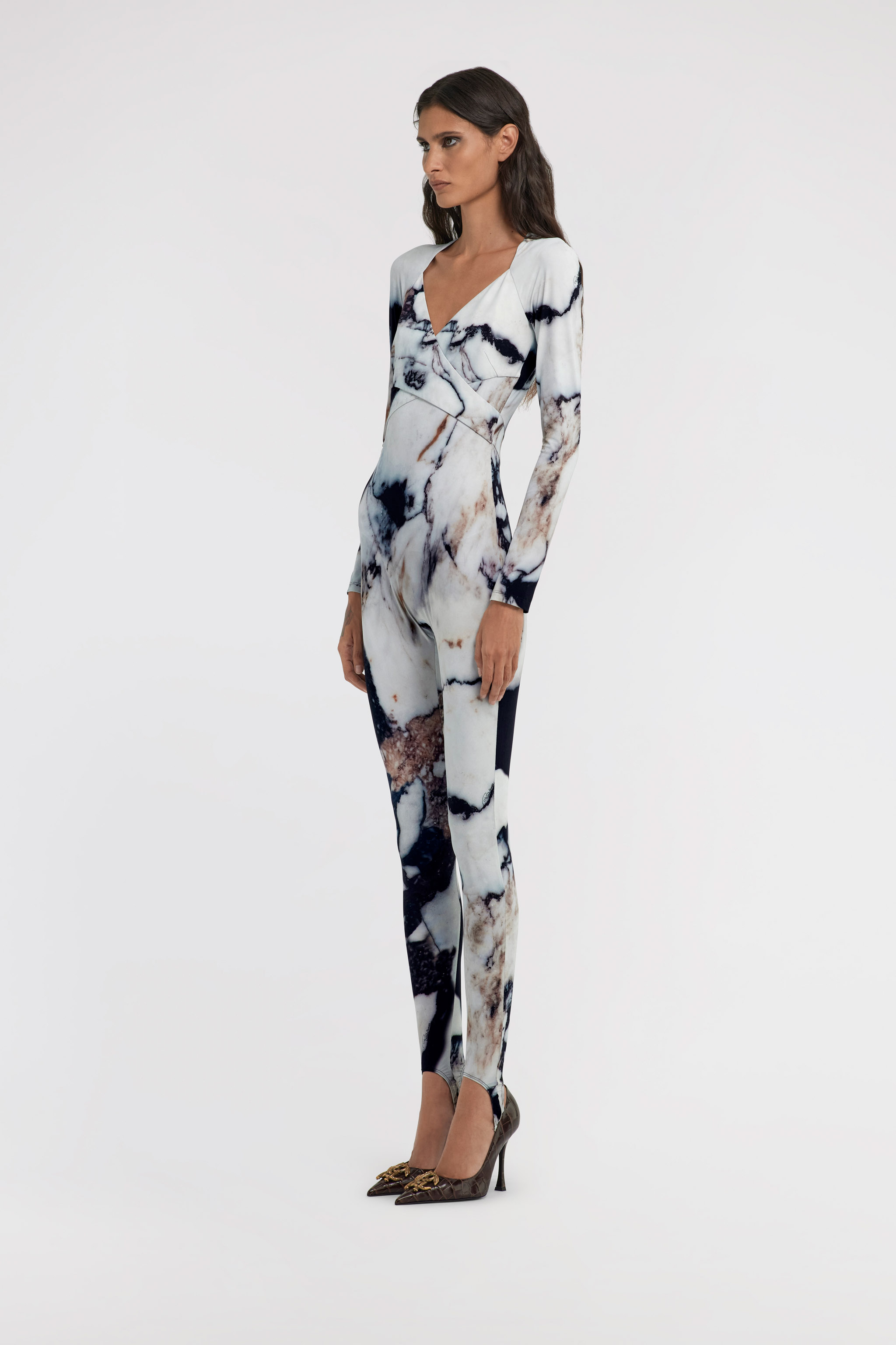 Roberto Cavalli Marble Print Jumpsuit In Black/white