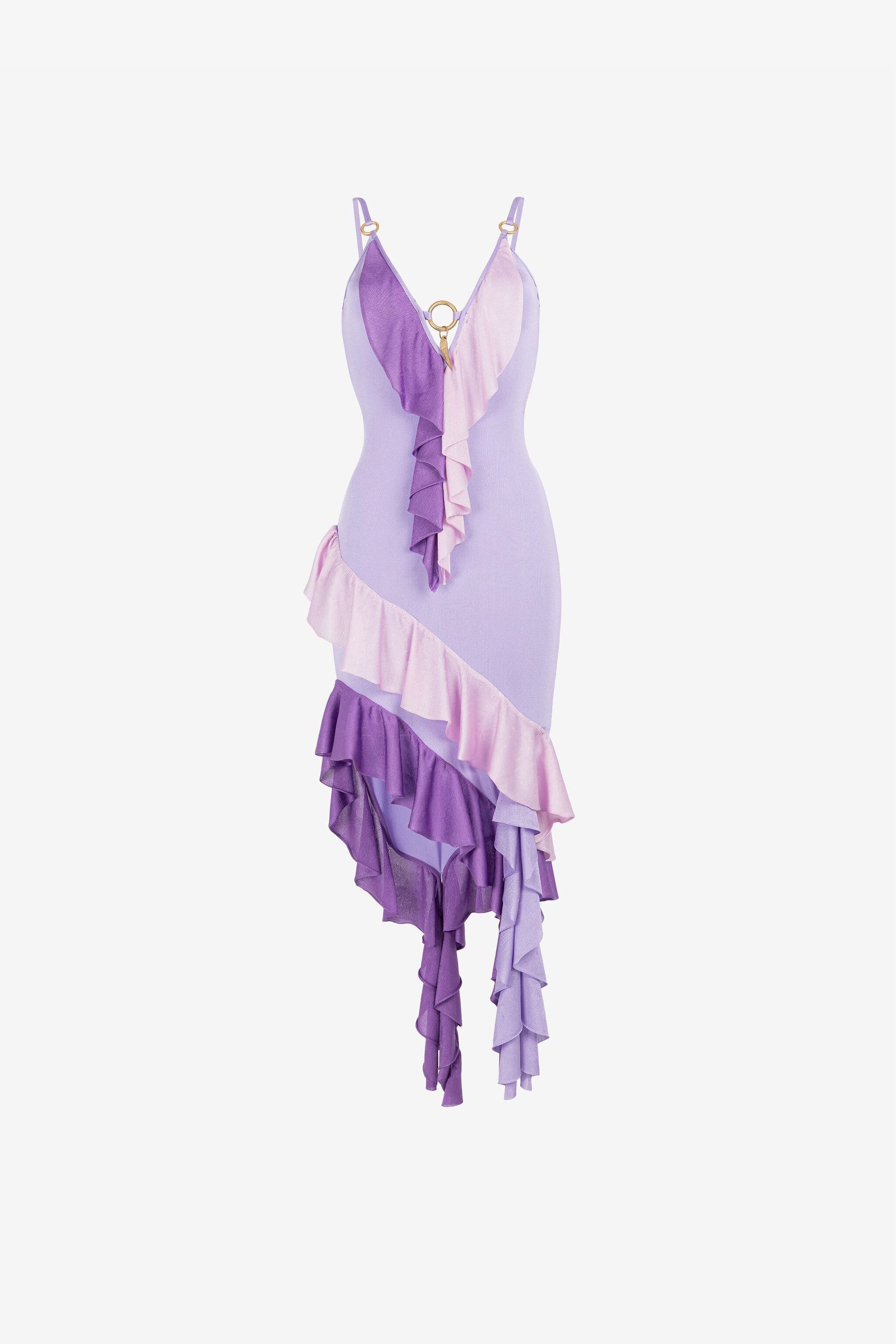 Ruffled asymmetric plunge dress in Purple for Women | Roberto Cavalli®