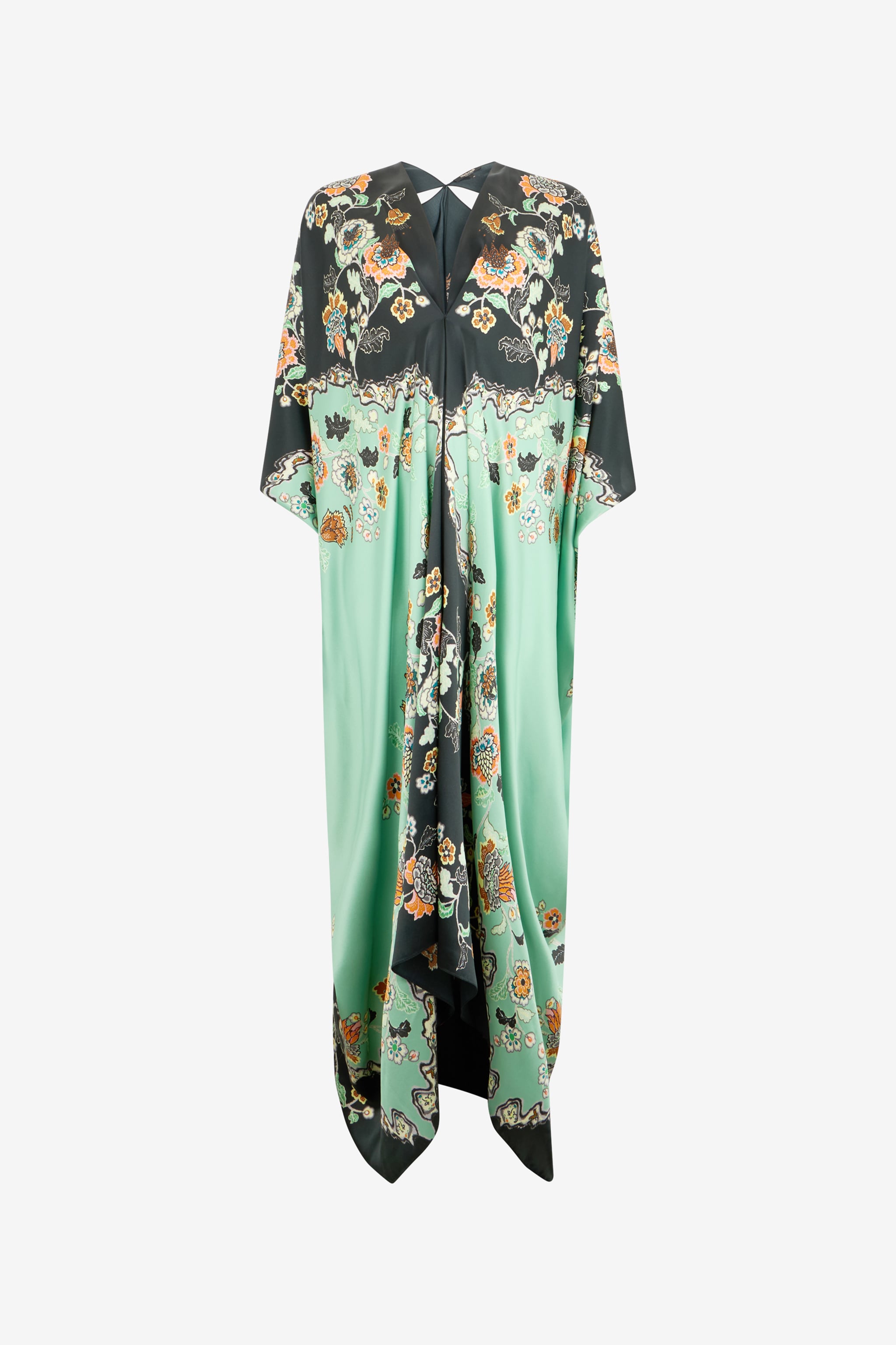 Roberto Cavalli Women's Green/Black Silk Kaftan Dress With Kimono Print - Midi Dresses