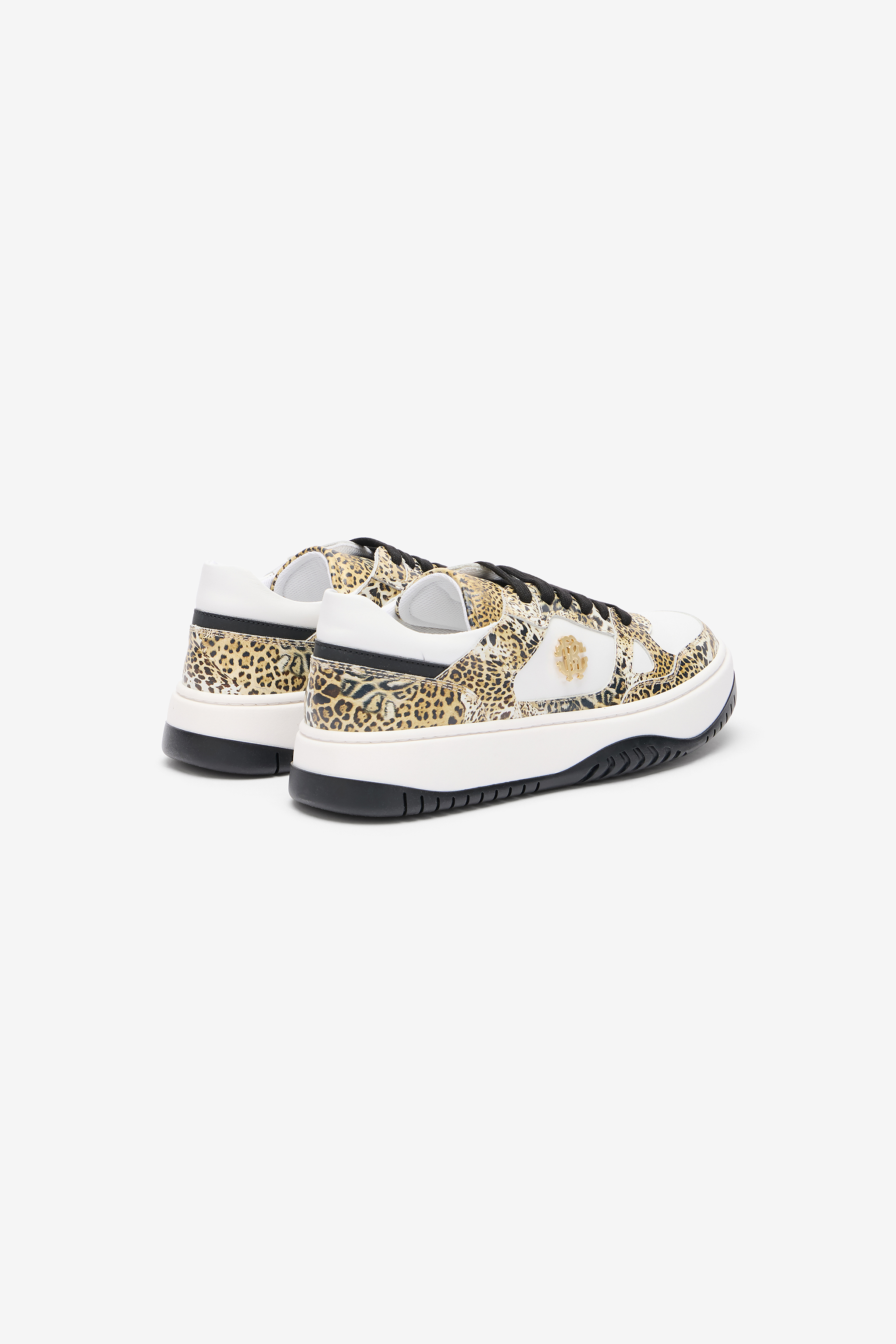 Roberto Cavalli Leopard Print Sneaker With Monogram Rc In Multi