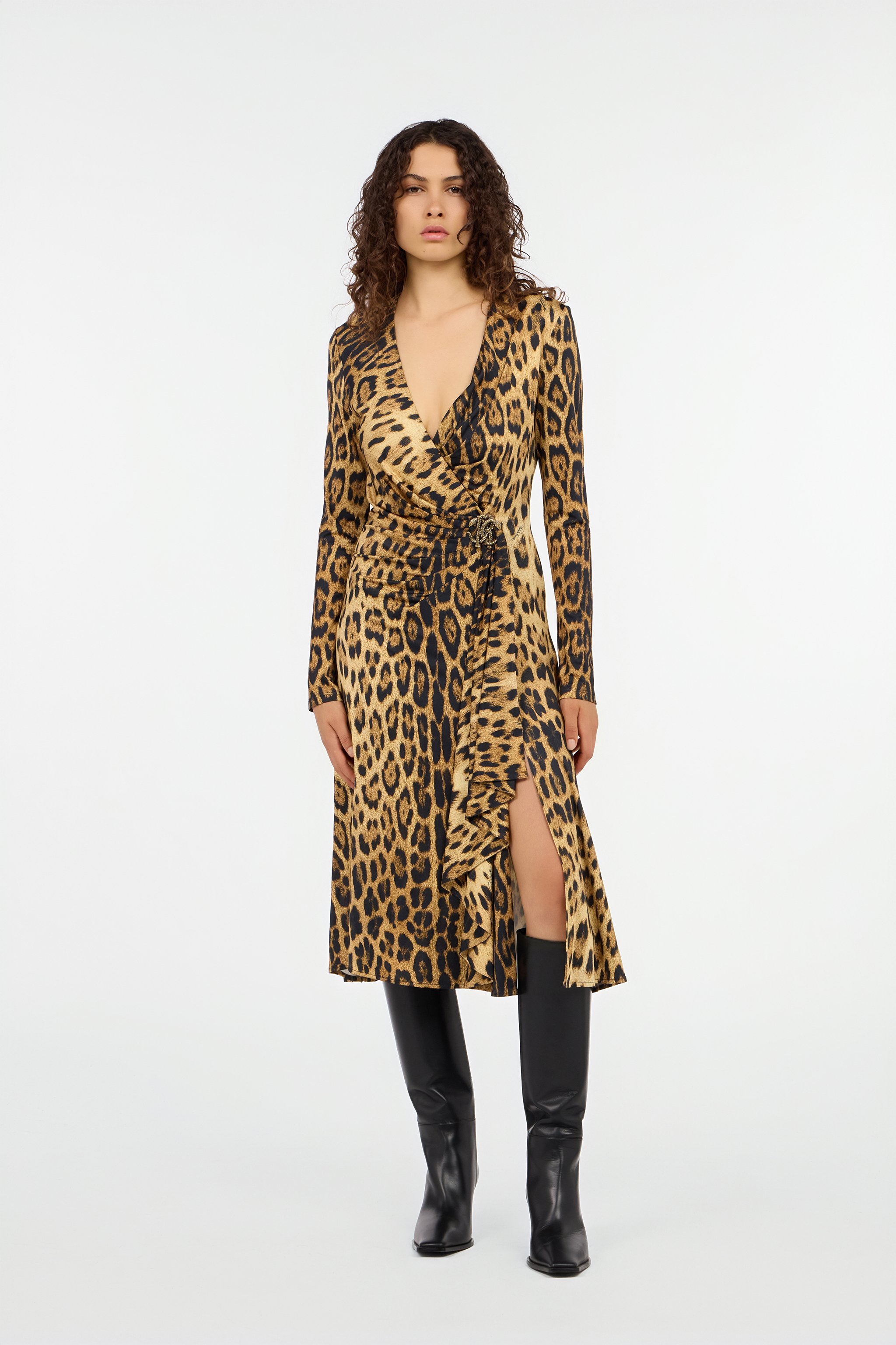 Jaguar Skin Print Wrap Midi Dress