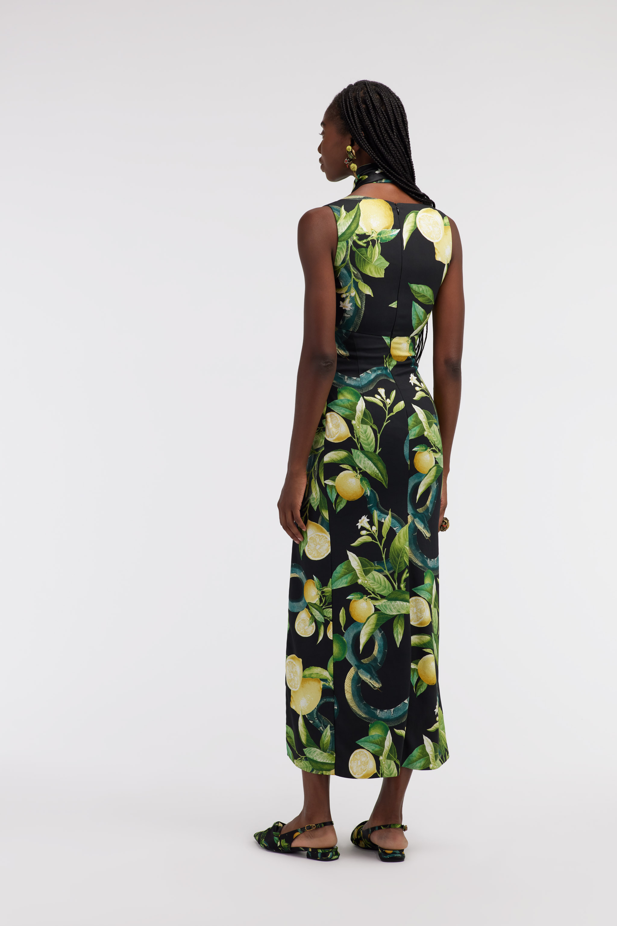 ROBERTO CAVALLI MIDI DRESS WITH LEMON PRINT